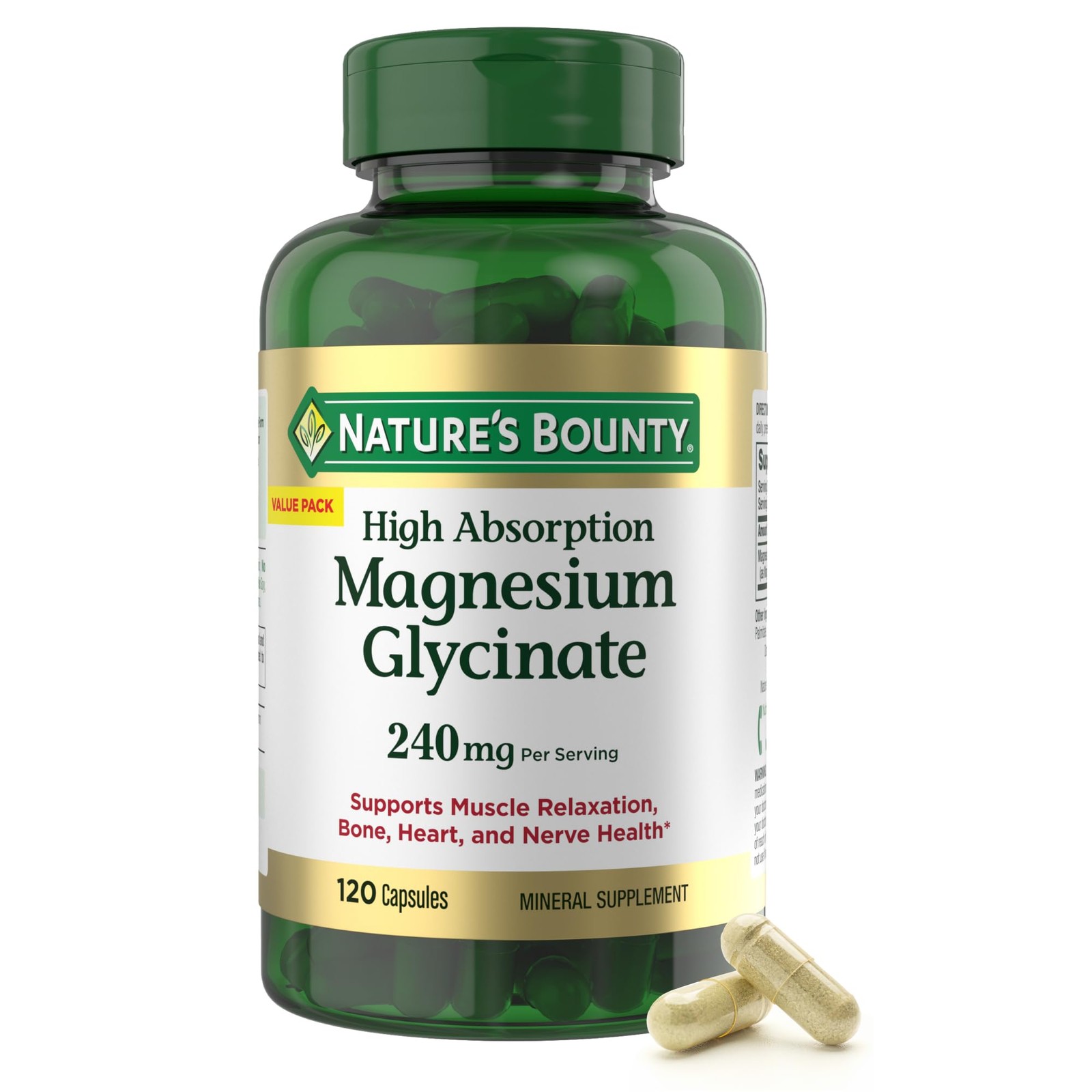 Nature’s Bounty High Absorption Magnesium Glycinate 240 120 Count (Pack of 1)