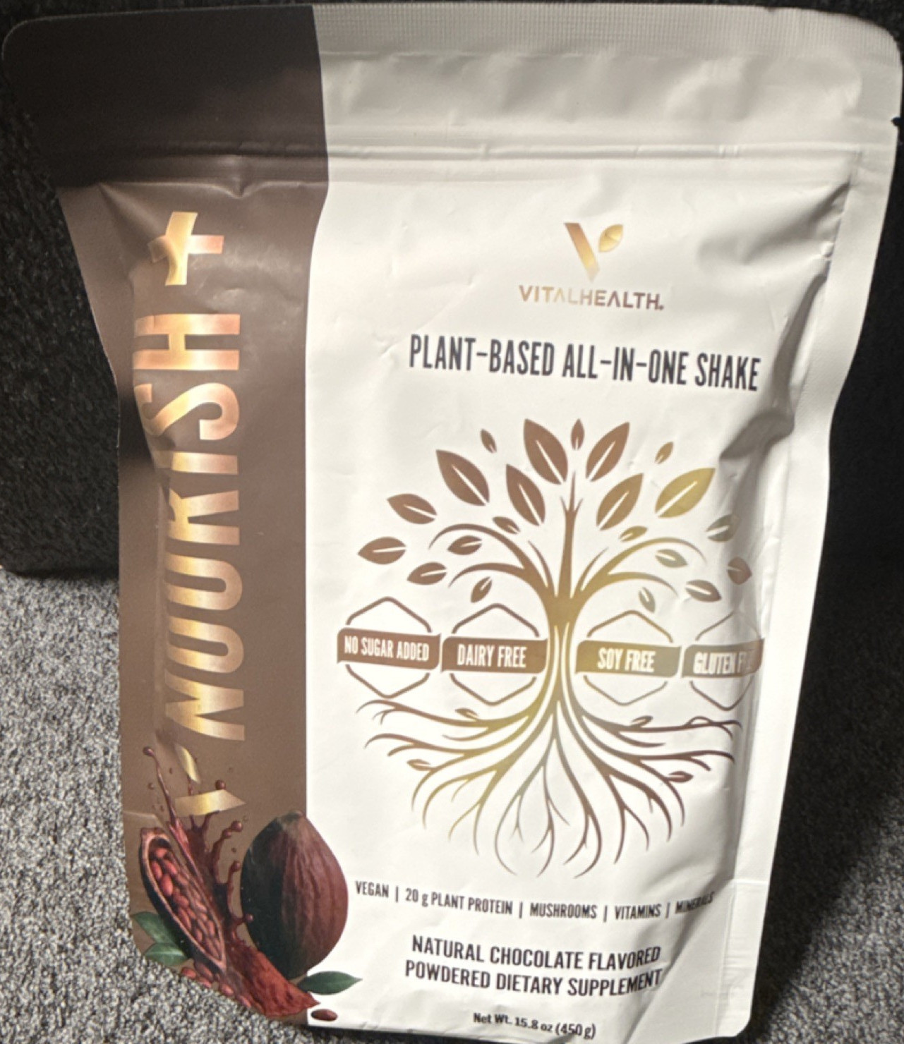 VitaHealth Nourish+ Vegan Plant-Based Shake Powder, Natural Chocolate 15.8 oz