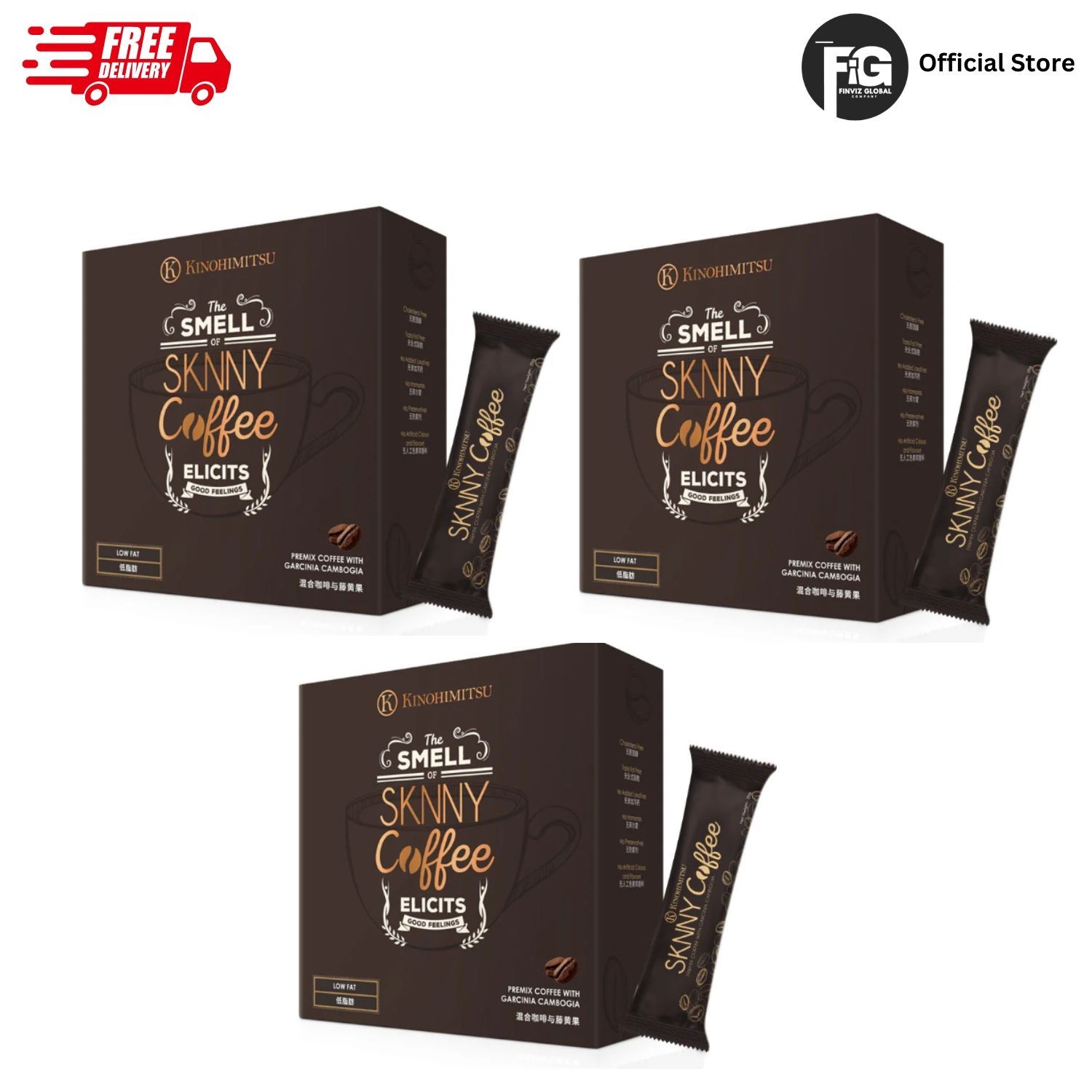 3 x Kinohimistu Skinny Coffee Halal with Fibre for Weight and Metabolism Support