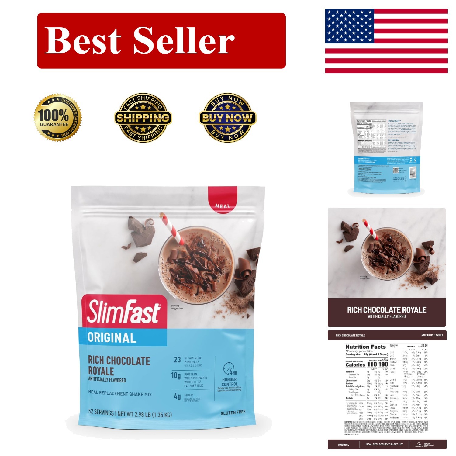 Gluten-Free Meal Replacement Shake – 52 Servings, 10g Protein for Weight Loss