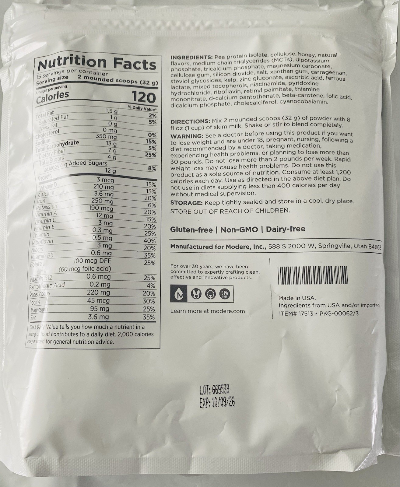 2 Modere Vanilla Meal Replacement Shake 1.1 LB Vegan Non-GMO Non Dairy Exp 10/26