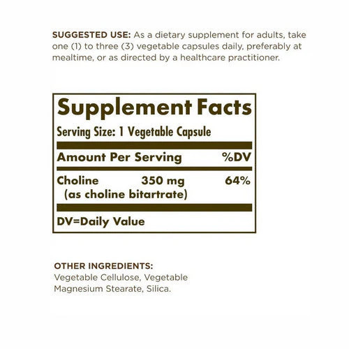 Choline 350 mg 100 V Caps By Solgar