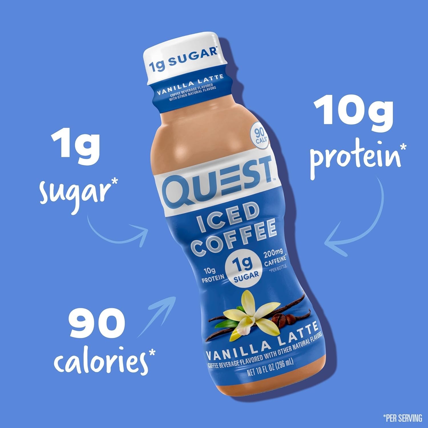 Quest Vanilla Latte Iced Coffee – 4 Pack, 1g Sugar, 10g Protein, 200mg Caffeine