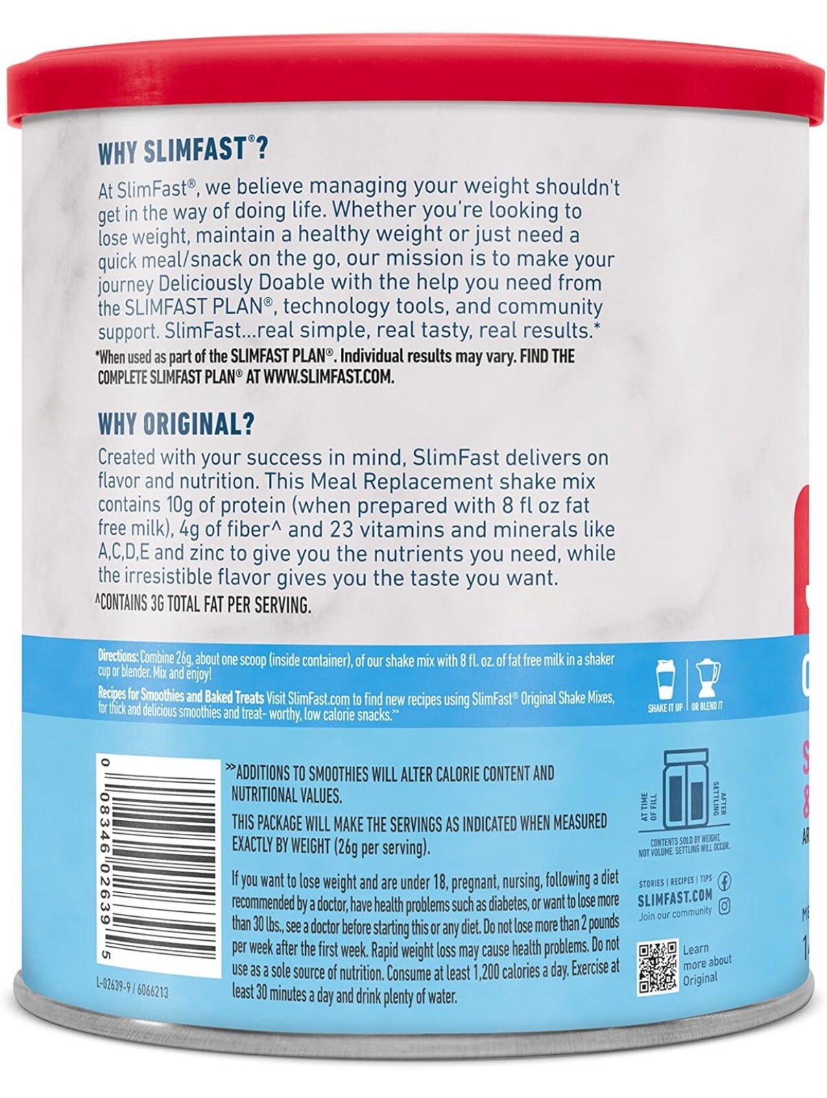 3 PK*SlimFast Original Meal Replacement Shake Mix~Strawberries & Cream~12.83 oz.
