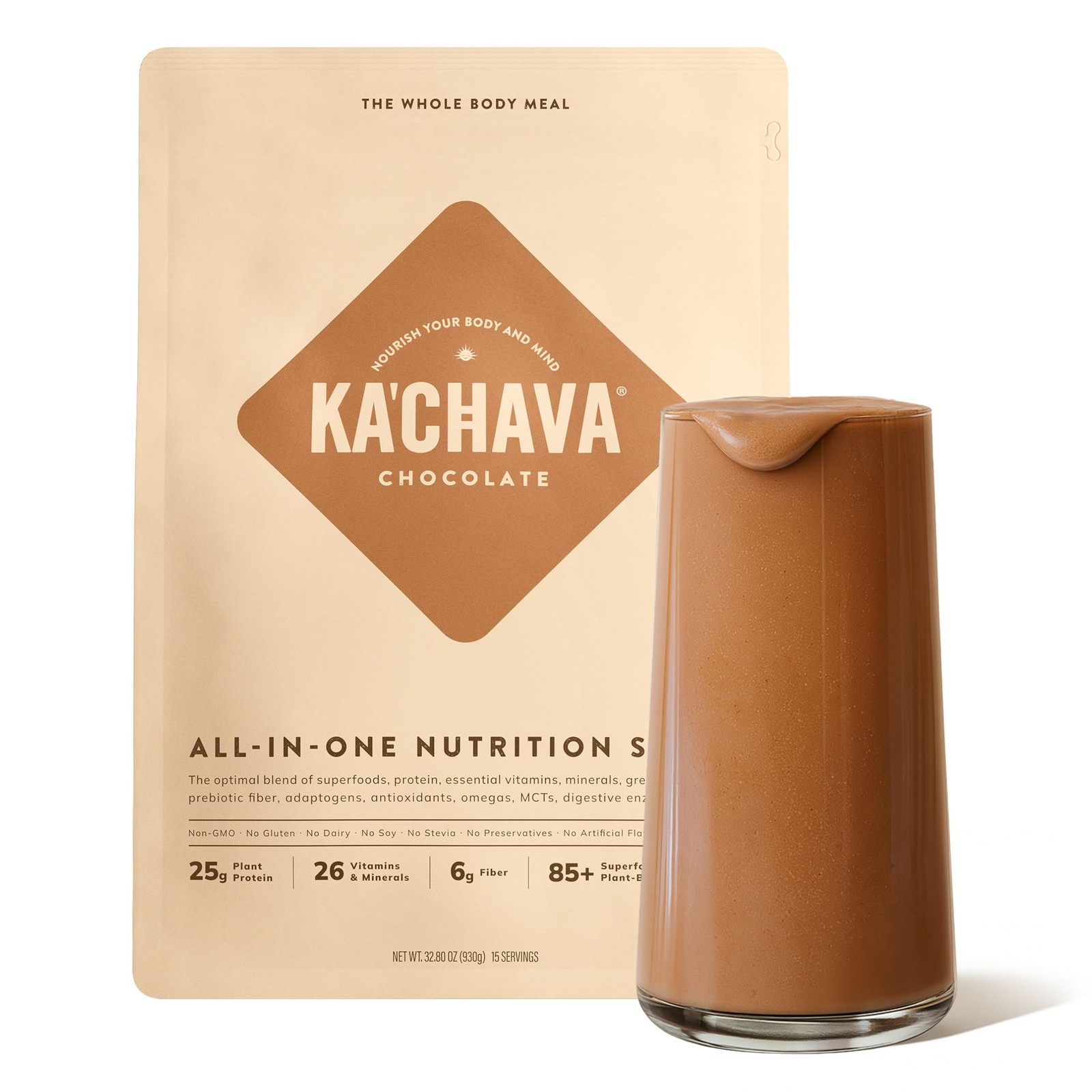 Ka’Chava Whole Body Meal Shake Chocolate 2 lb – Vegan Protein Powder with 85+ Su
