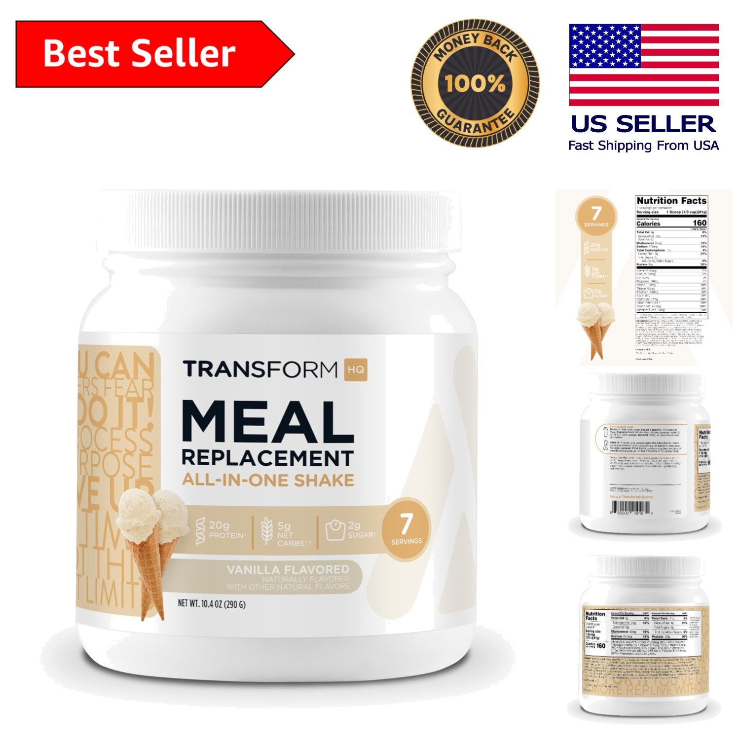7 Servings Vanilla Protein Shake Powder – Convenient, Gluten Free & Non-GMO