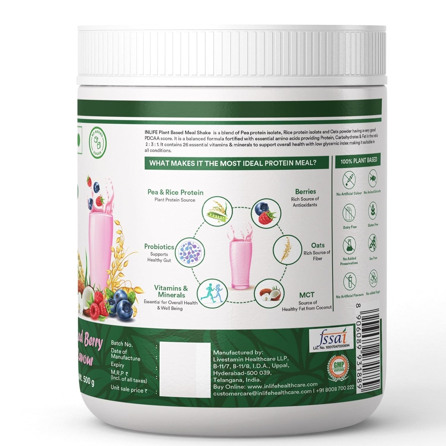 INLIFE Plant Based Meal Replacement Shake | 500g (Mixed Berry)
