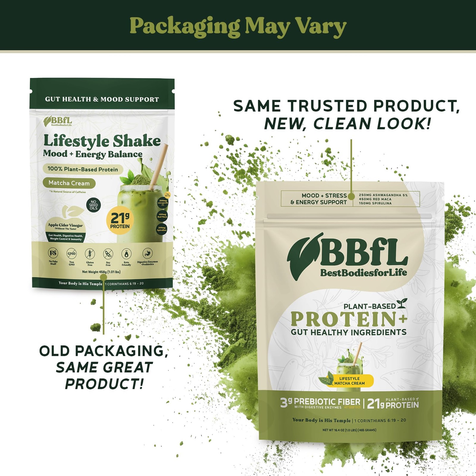 BBfL PlantBased Protein Shake – 21g Vegan Protein, Matcha + Apple Cider Vineg…
