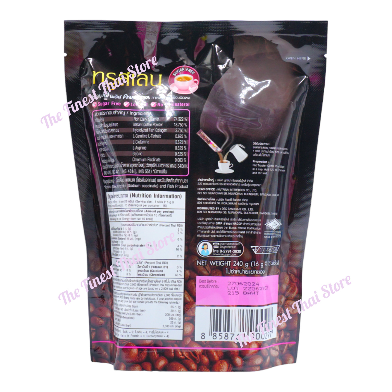 Truslen Coffee Plus Collagen , Instant Coffee Mixed 16g x 15 Sachets