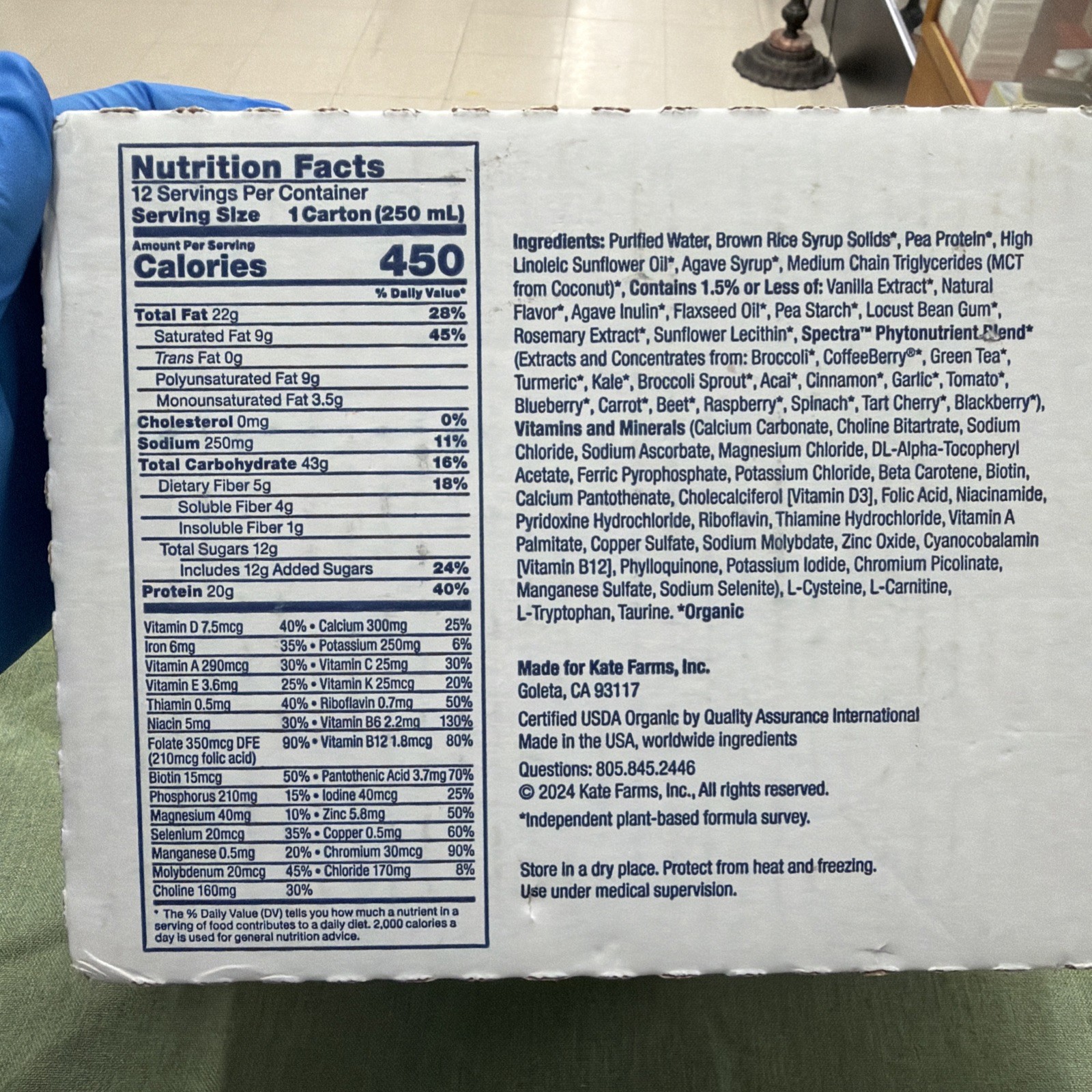 Kate Farms Renal Support Nutrition Shake, Vanilla – 12 x 8.45 fl oz Cartons