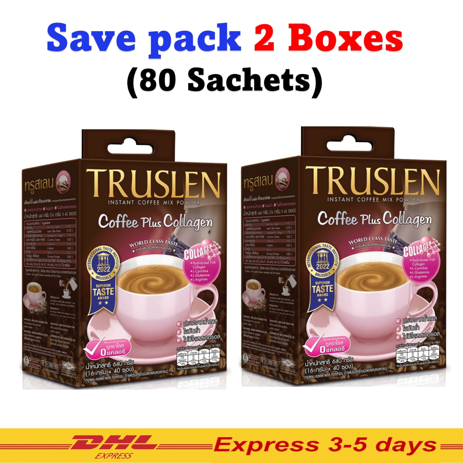 2X 80 Sachets Truslen Instant Coffee Plus Collagen Sugar Free Diet Slimming Fat