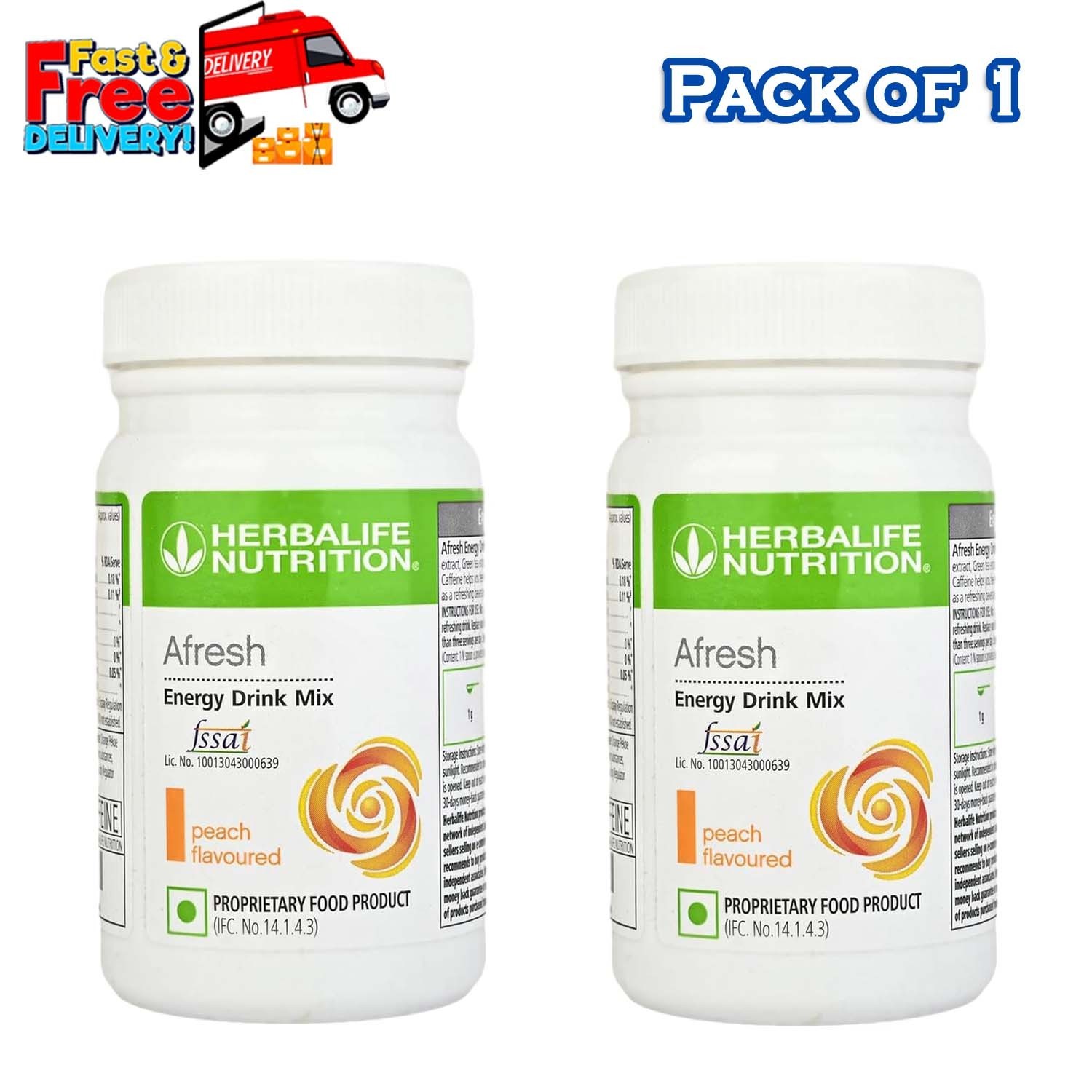 Herbalife Afresh Energy Peach Drink Mix 50g wellness/weight management Pack of 2