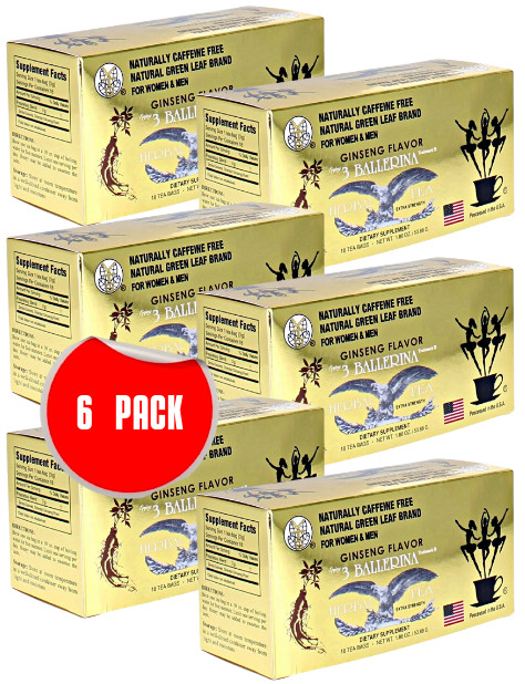 3 Ballerina Extra Strength Herbal Tea Ginseng Flavor Caffeine-Free – 6 PACK