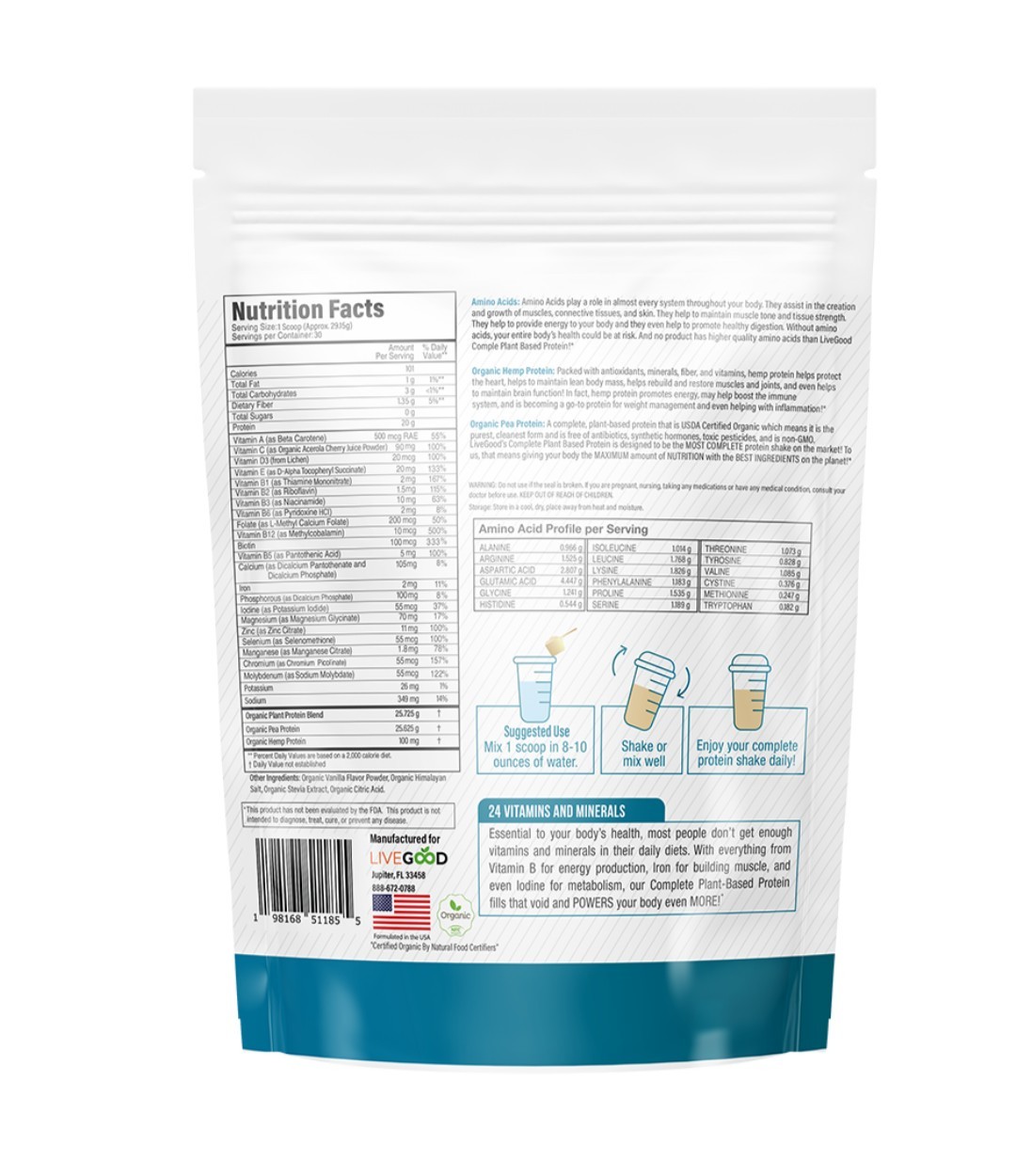 LIVEGOOD Protein Drink orgánico Vainilla protein for energy and nutritic (616g)