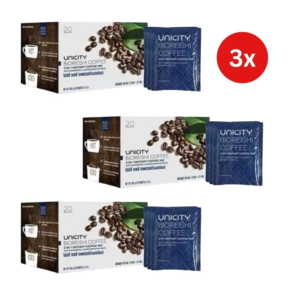 3x UNICITY BIO REISHI Instant Coffee Real Arabica Cholesterol Free Fat Burn Diet