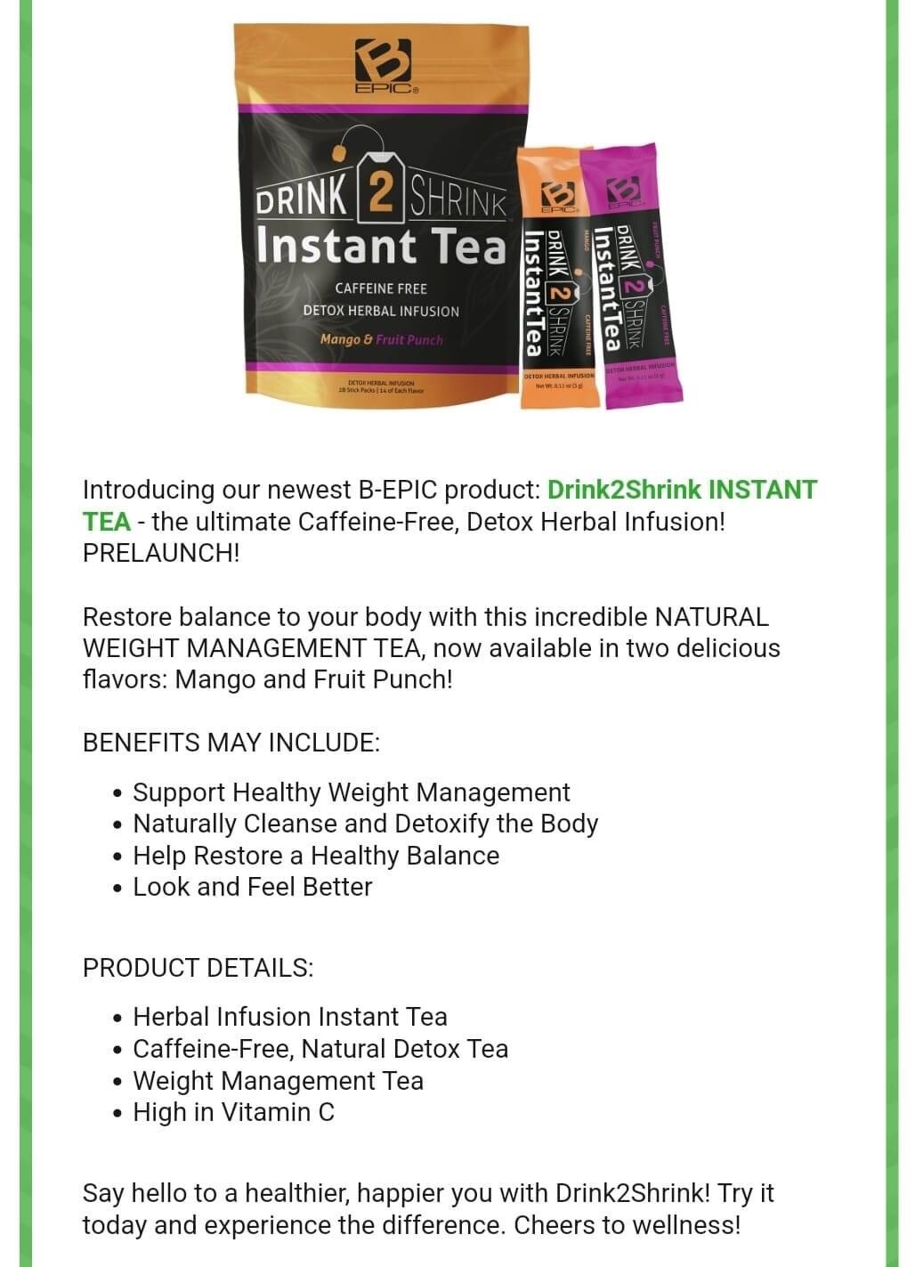 New Instant Drink2Shrink ~Mango And Fruit punch~10 Day Super Cleanse Detox Juice
