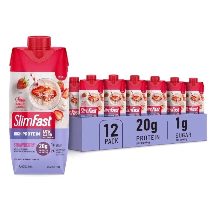 SlimFast Protein Shake, Strawberry- 20g 11 Fl Oz (Pack of 12), Strawberry