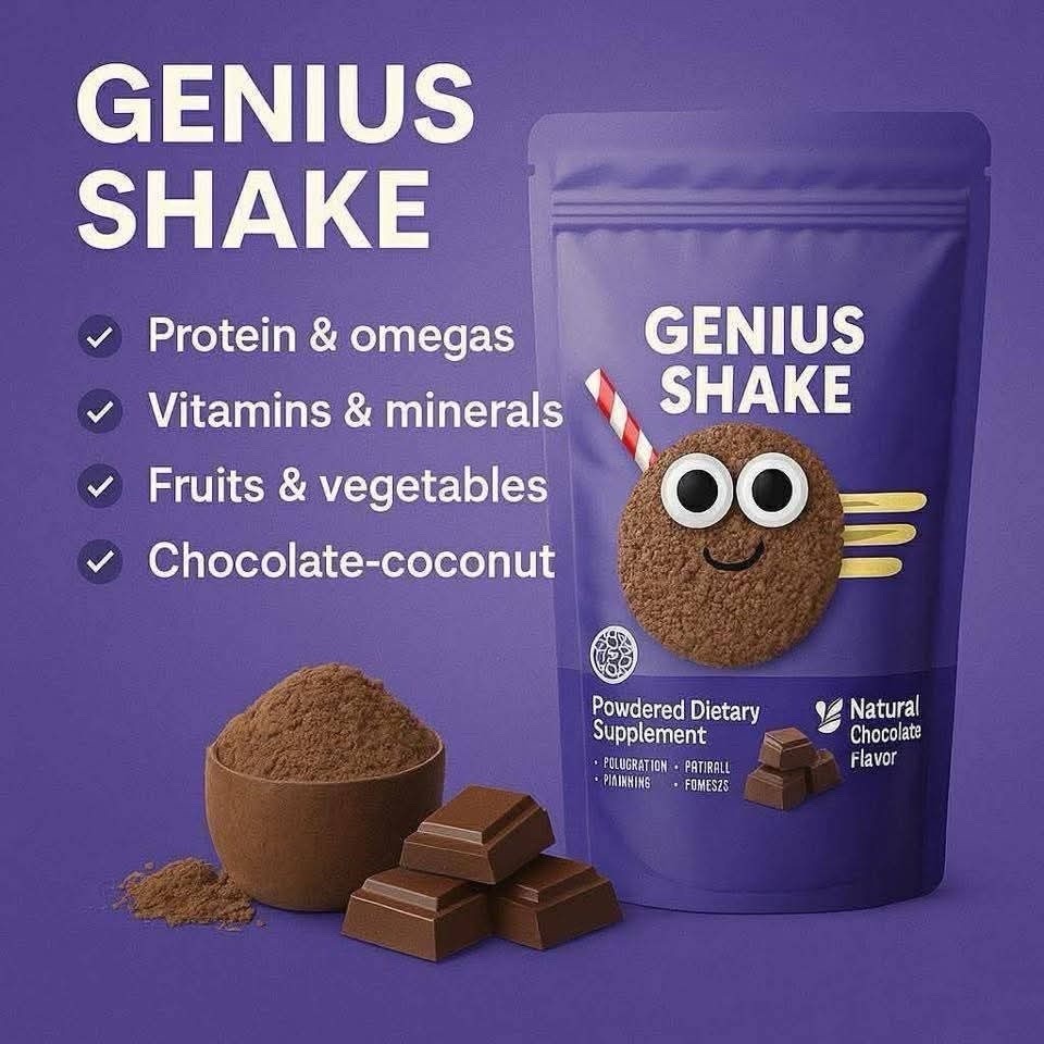 Genius Shake Protein Omegas Vitamins Powdered Shake Chocolate-Coconut Flavor