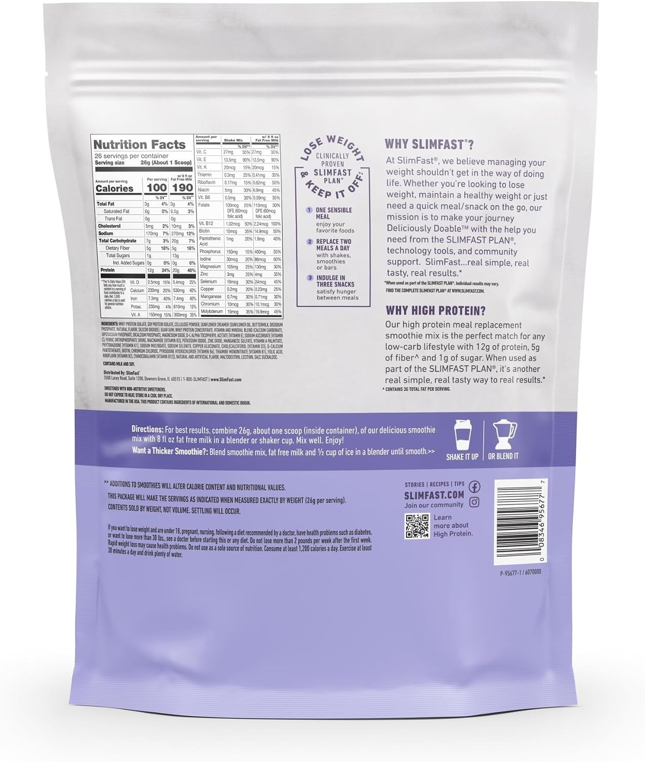 High Protein Meal Replacement Smoothie Mix, 26 Servings, Vanilla Cream Flavor
