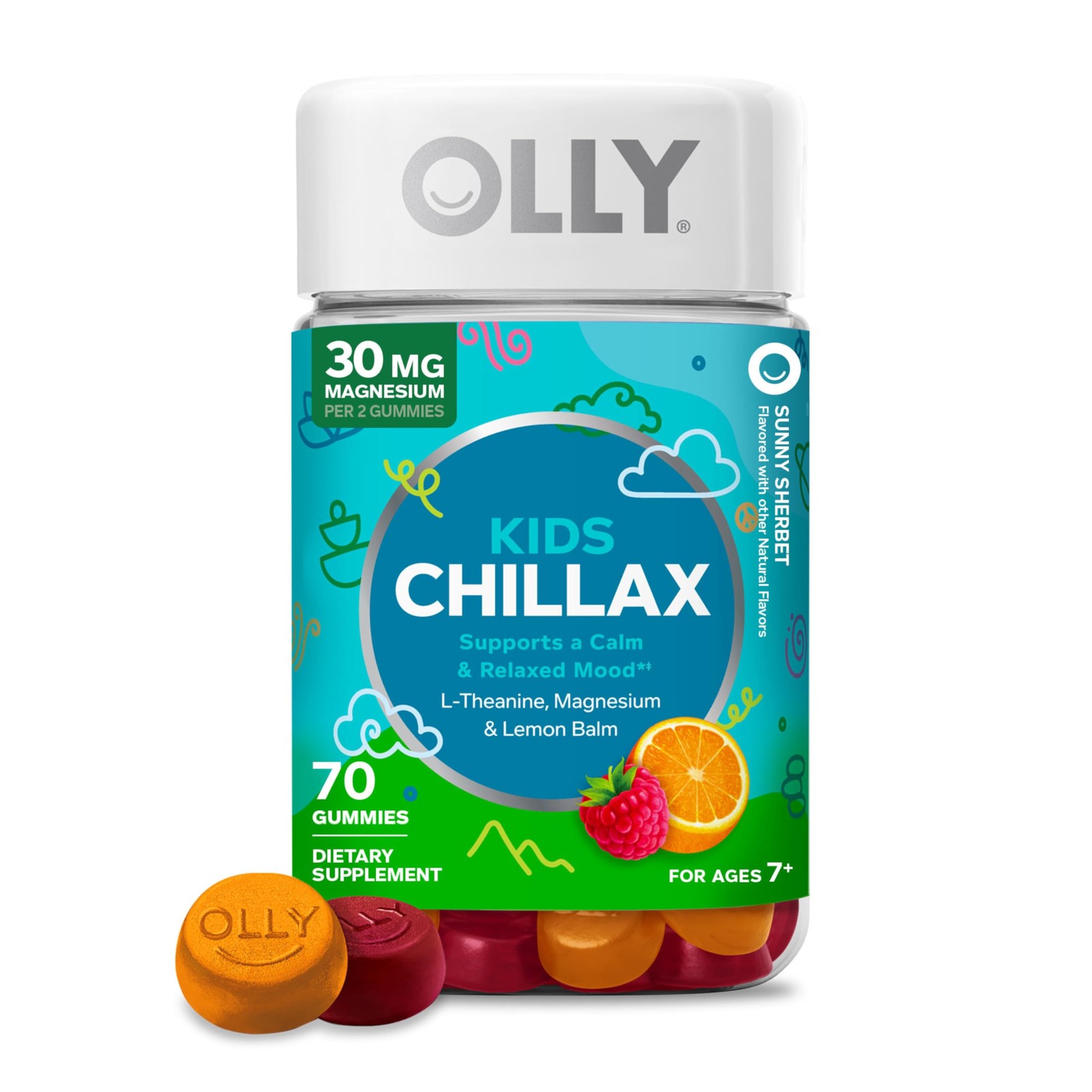 OLLY Kids Chillax Gummy, for a Calm and Relaxed 70 Count (Pack of 1), Orange