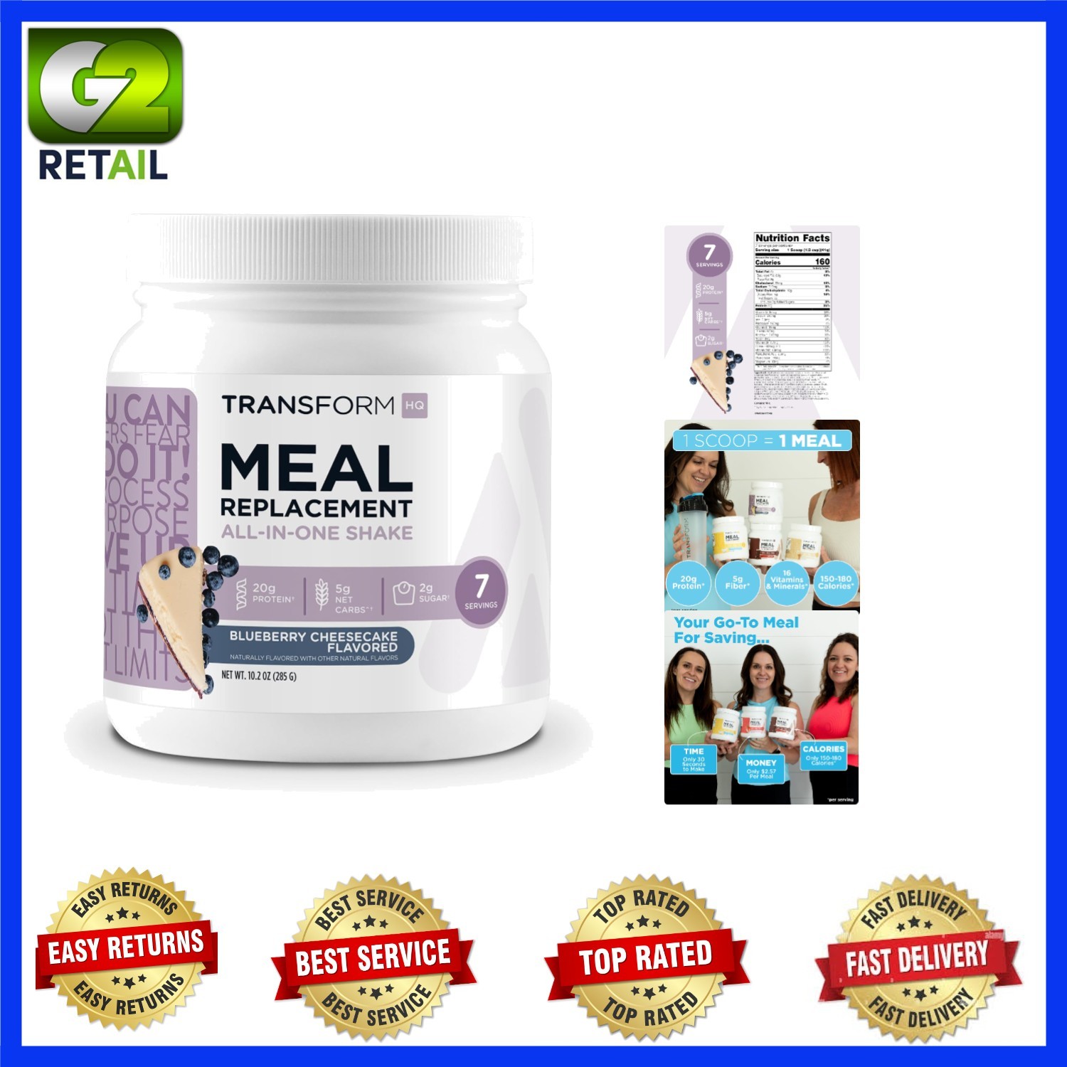 Indulgent Blueberry Cheesecake Meal Replacement Shake – 7 Servings, Gluten Free