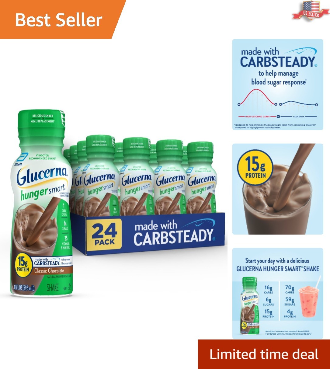 Diabetic Meal Replacement Shake – Hunger Smart Classic Chocolate, 180 Calories