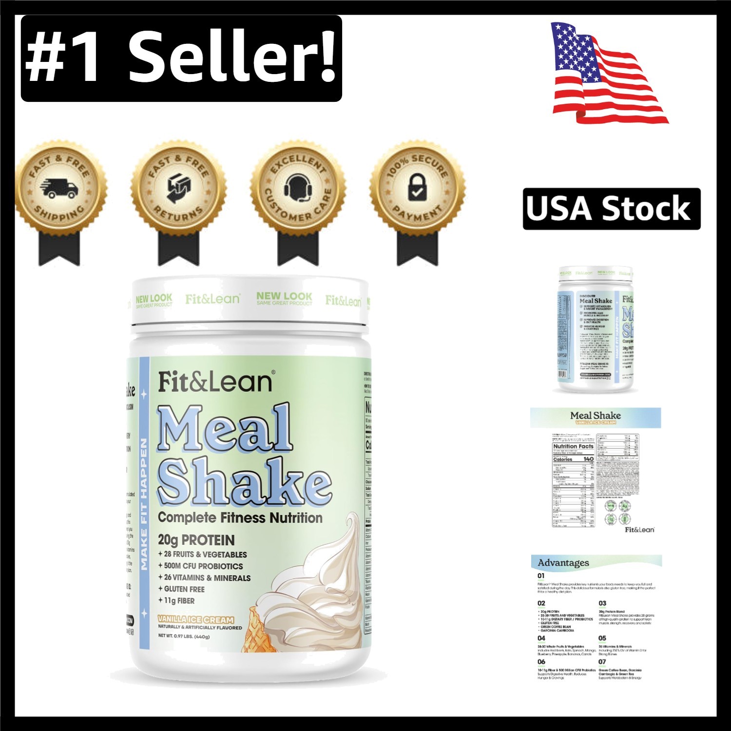 Fat Burning Vanilla Meal Replacement Shake – 28g Protein, 11g Fiber + Superfoods
