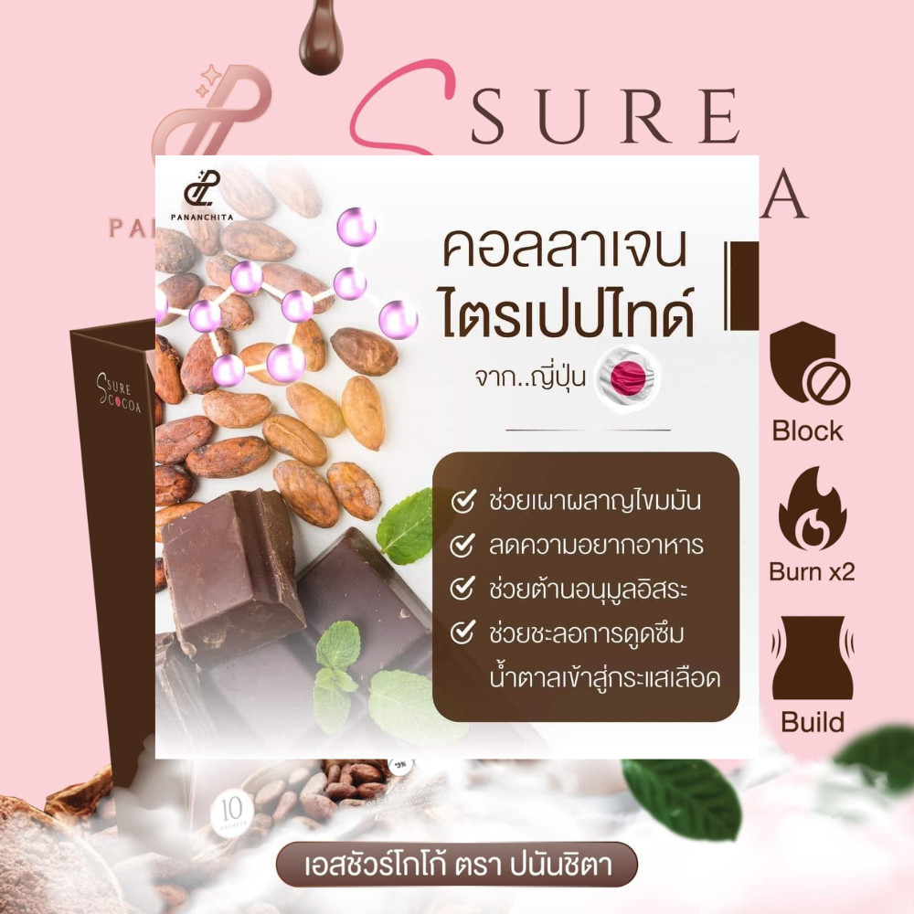 COCOA COLLAGEN BURN FAT S SURE COCOA DRINK POWER CONTROL HUNGER DIET NO SUGAR x3