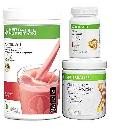 Herbalife Formula 1 Shake Strawberry 500gm + Protein Powder 200gm+ Afresh