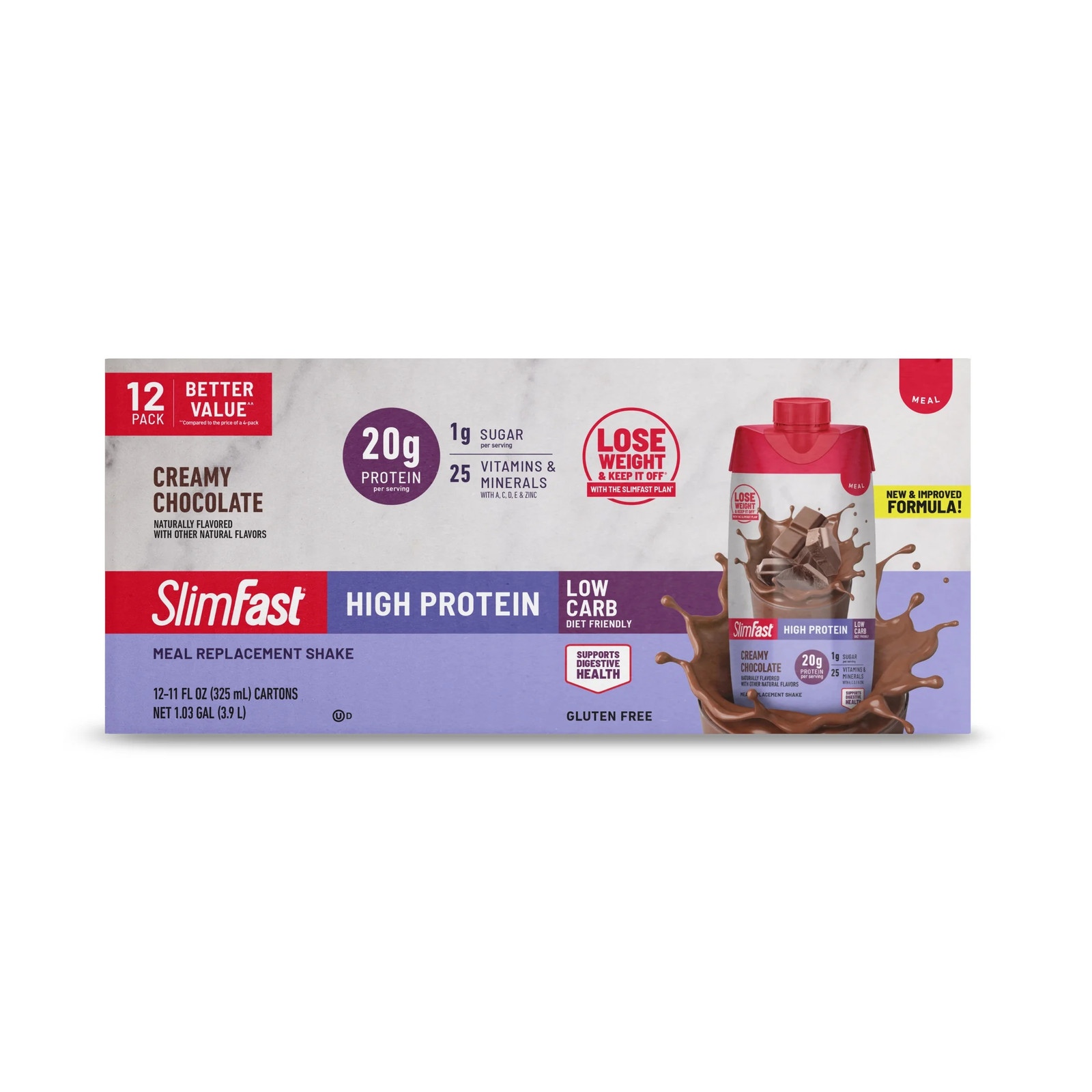 High Protein 20g Meal Replacement Shake Creamy Chocolate 11oz 12ct