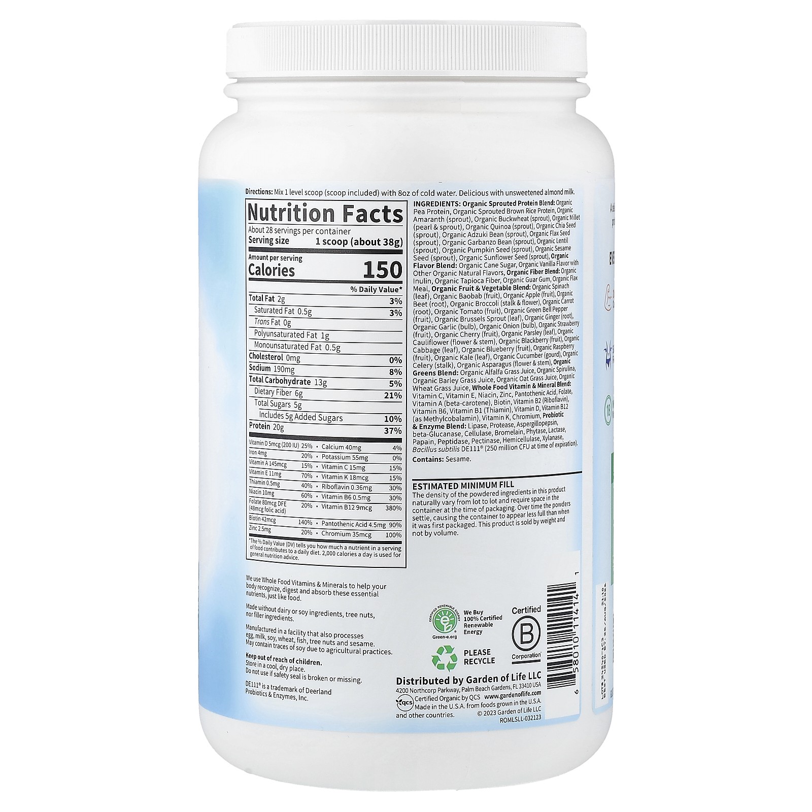 Garden of Life, RAW Organic Meal, Organic Shake Meal Replacement, 2.28 lbs