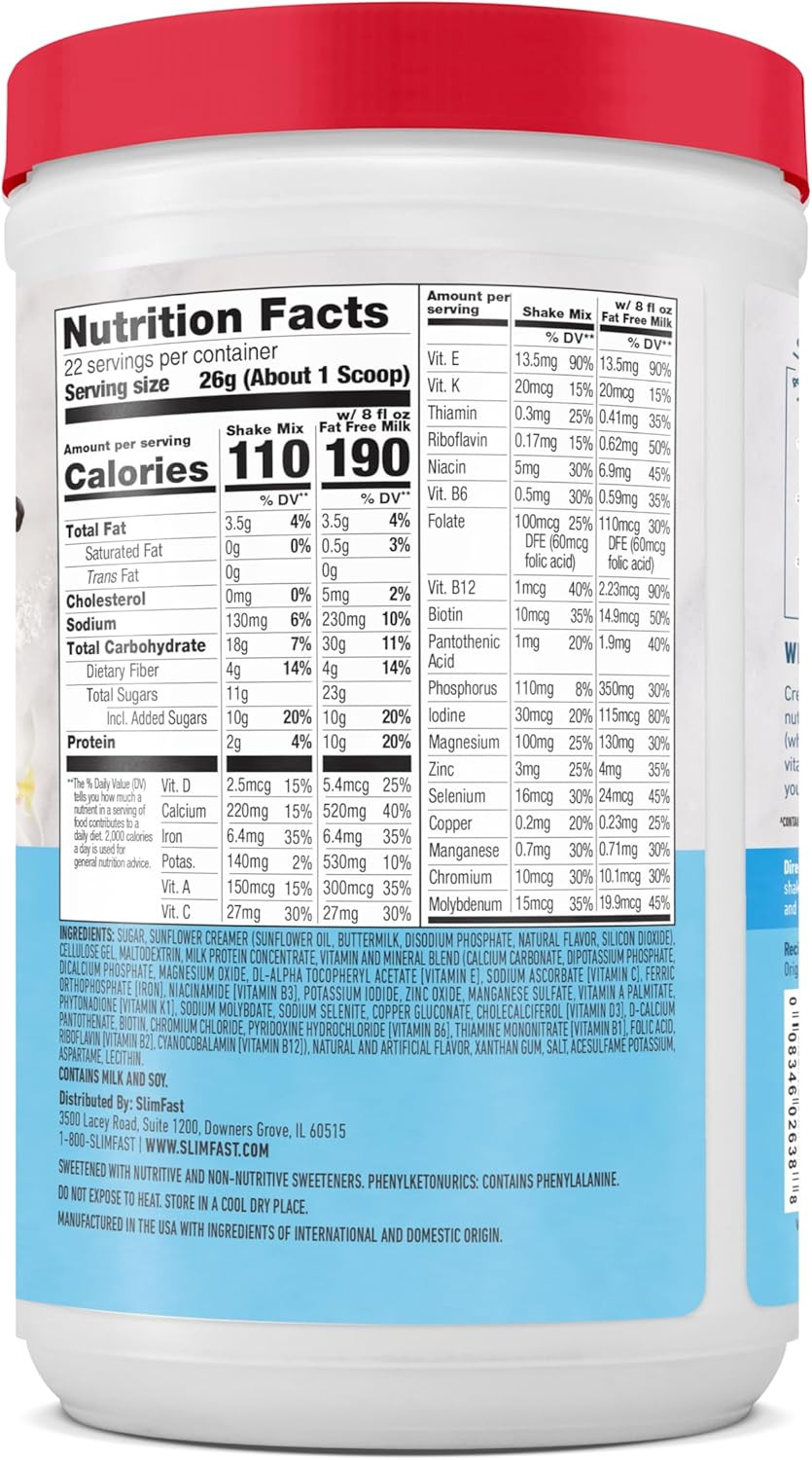 Slimfast Meal Replacement Powder, Original French Vanilla, Weight Loss Shake Mix