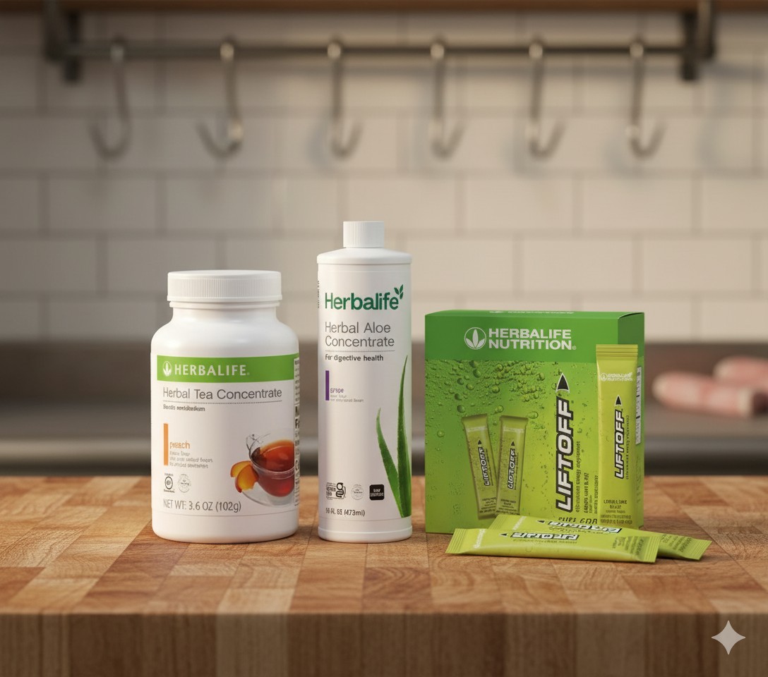 Herbalife Peach Tea 3.6 oz + Grape Aloe Pint+30 Lemon Lime LiftOff Sticks