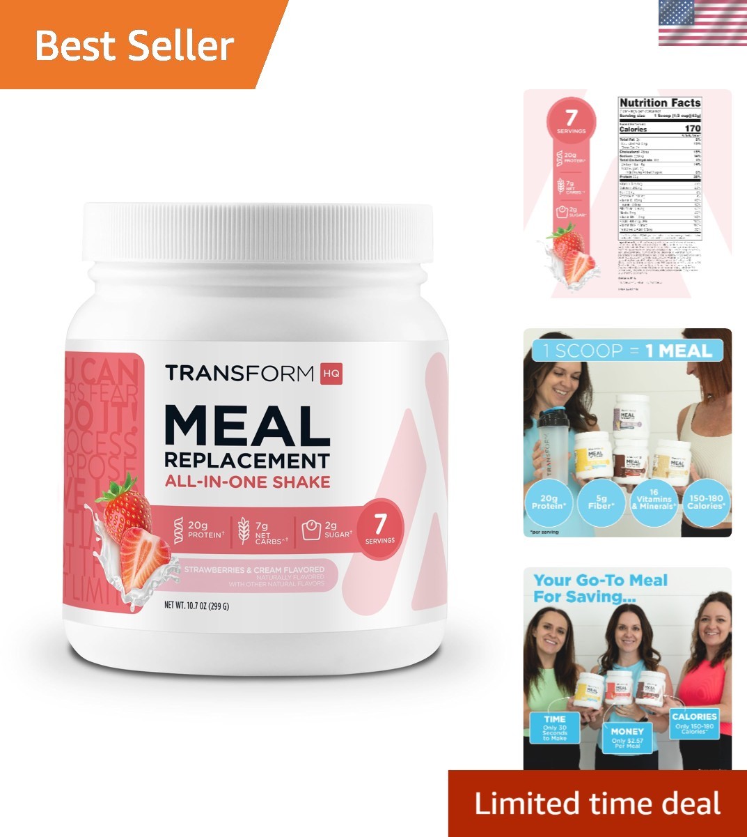 7 Servings of Strawberries & Cream – Gluten Free Meal Replacement Shake