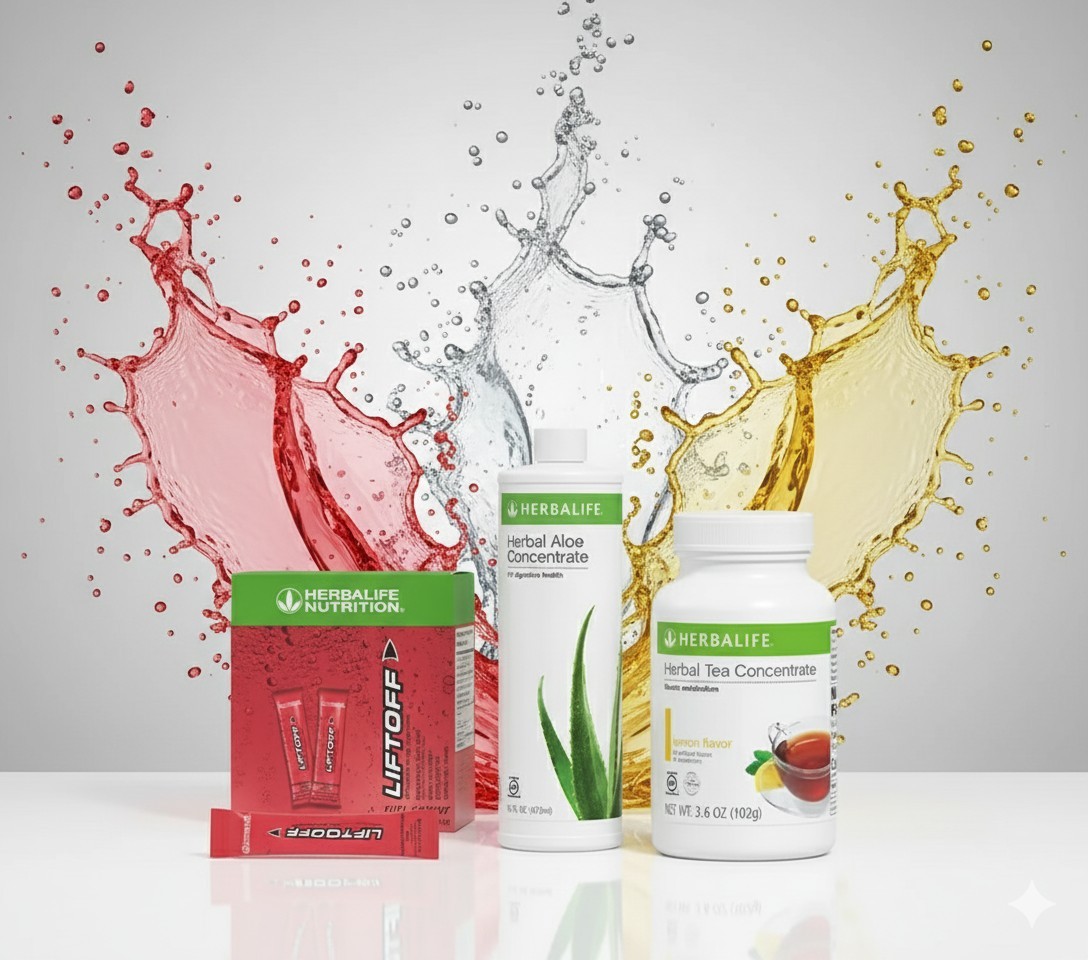 Herbalife Lemon Tea 3.6 oz + Original Aloe Pint+30 Pomegranate LiftOff Sticks