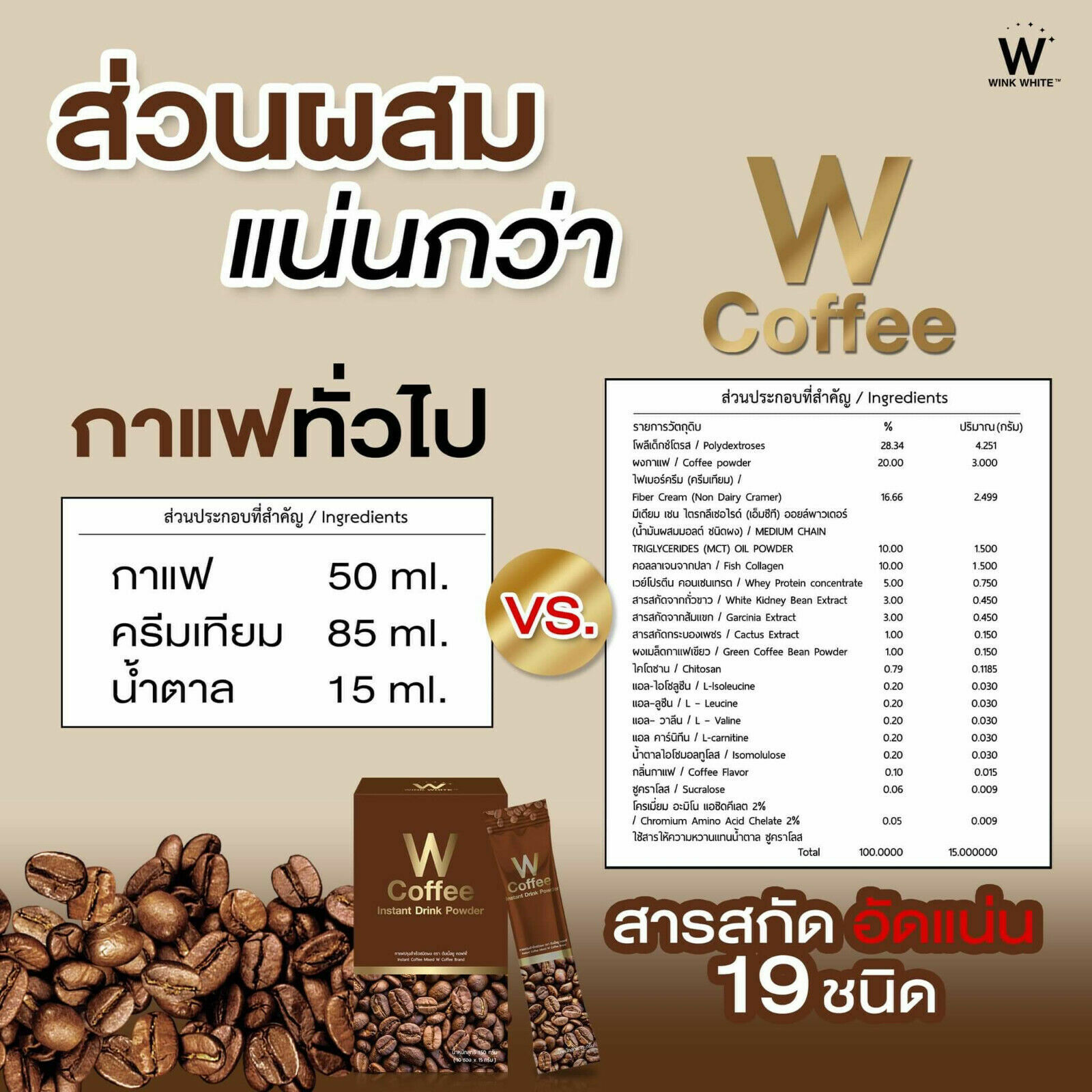 12 W Coffee Wink White instant drink healthy arabica coffee Weight Control