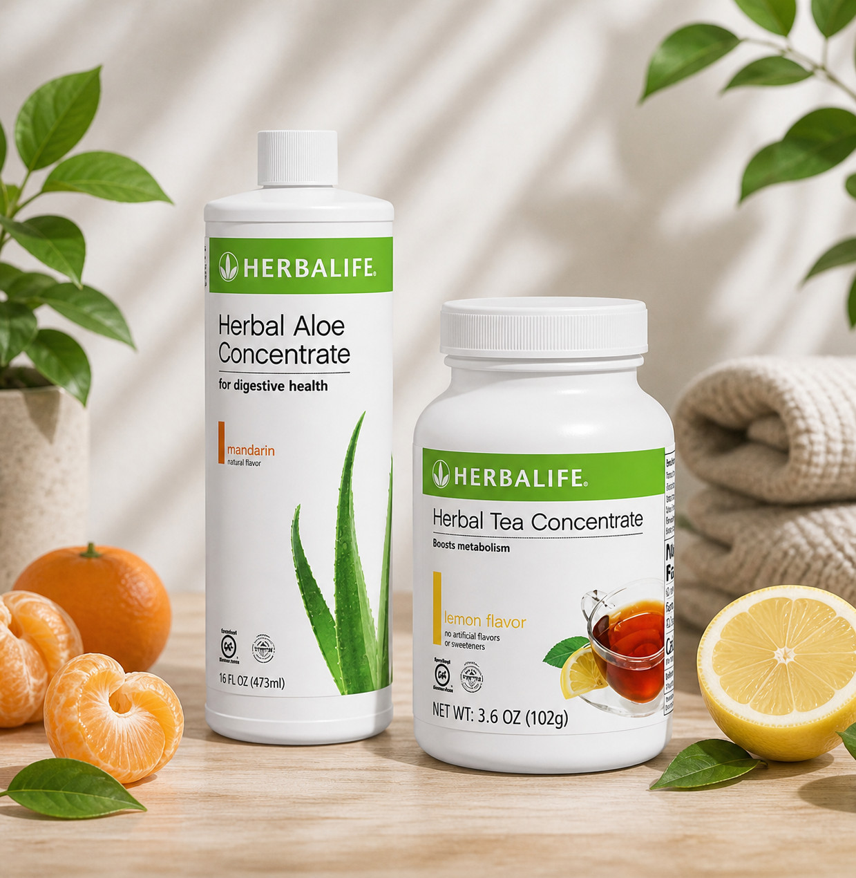 Herbalife Herbal Tea Concentrate Lemon Flavor 3.6Oz & Mandarin Aloe Pint Exp5/27