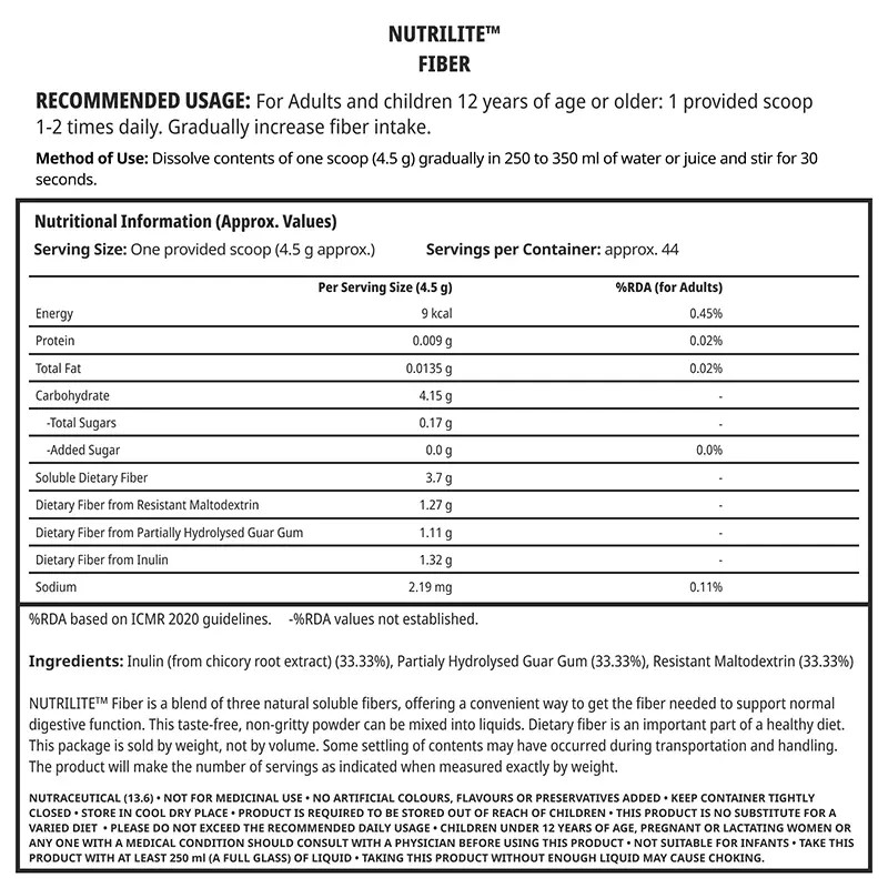 Amway NUTRILITE Fiber powedr Pack of 200 grams powder