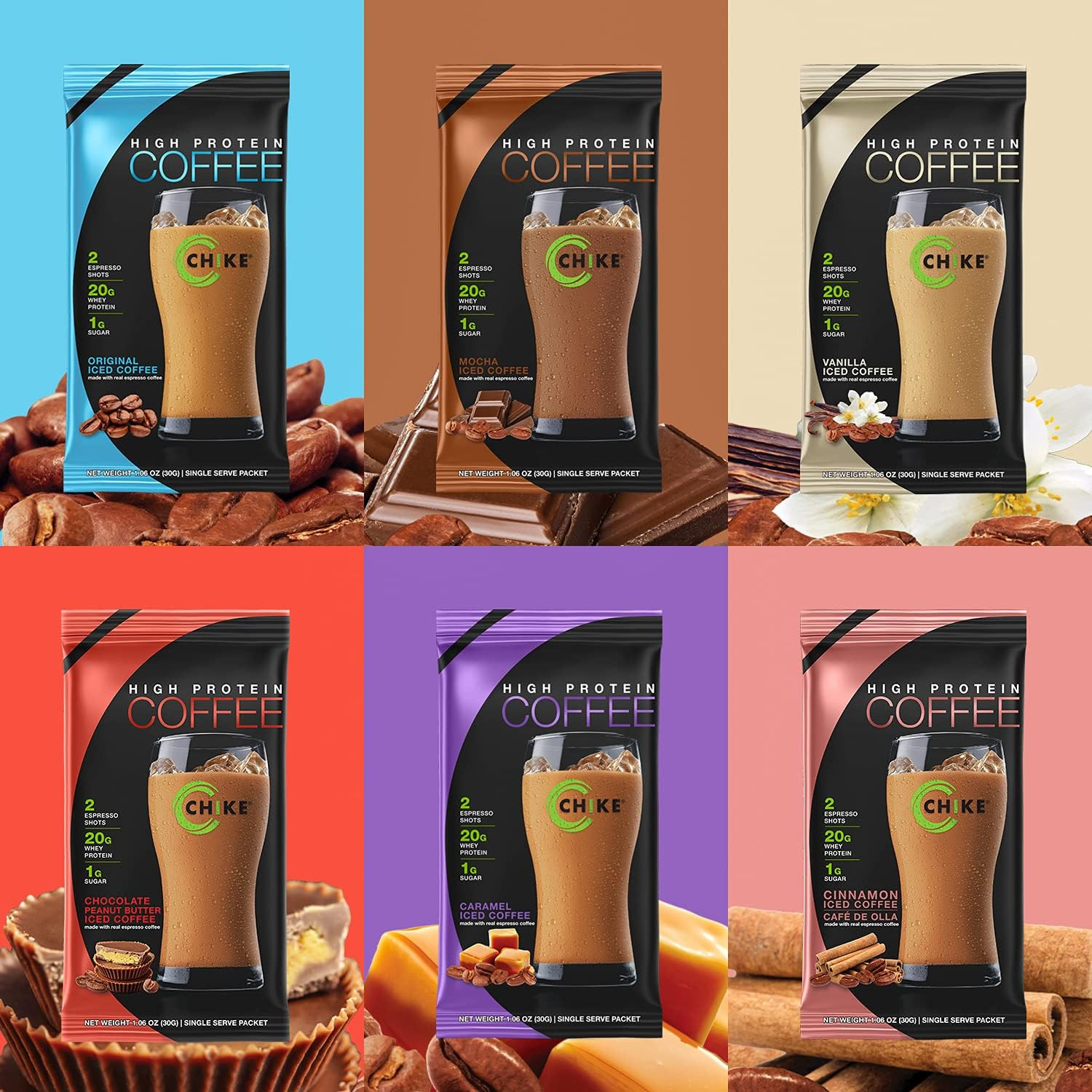Chike High Protein Iced Coffee Sampler, 20g Protein, 6 Packets
