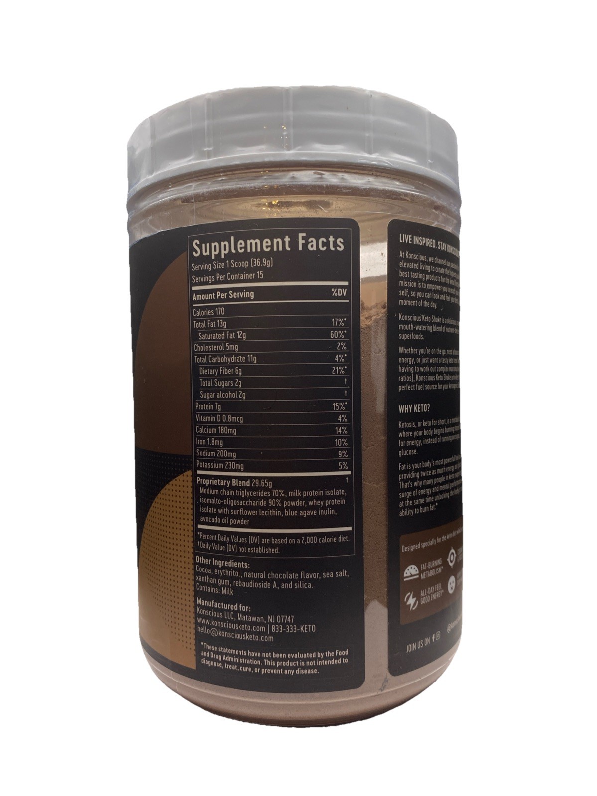 Konscious Keto Shake Ultra PREMIUM Ketogenic Supplement Creamy Chocolate
