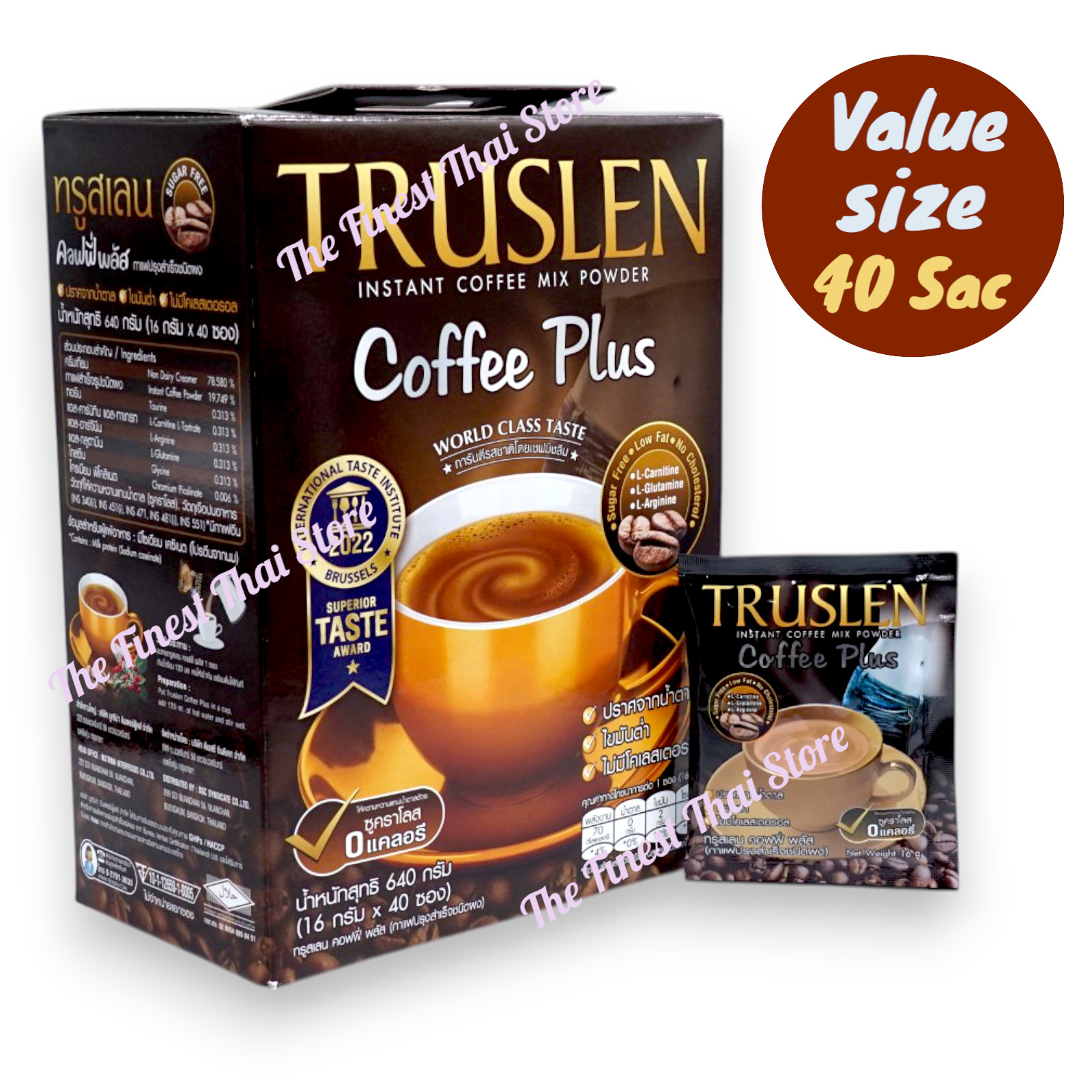 Truslen Instant Coffee Mix Powder Coffee Plus Sugar Free Value Size 16g x 40 Sac