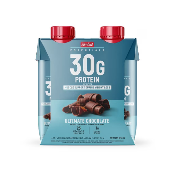 SlimFast Essentials High Protein Shake, Ready to Drink Chocolate, 11 fl oz, 4ct