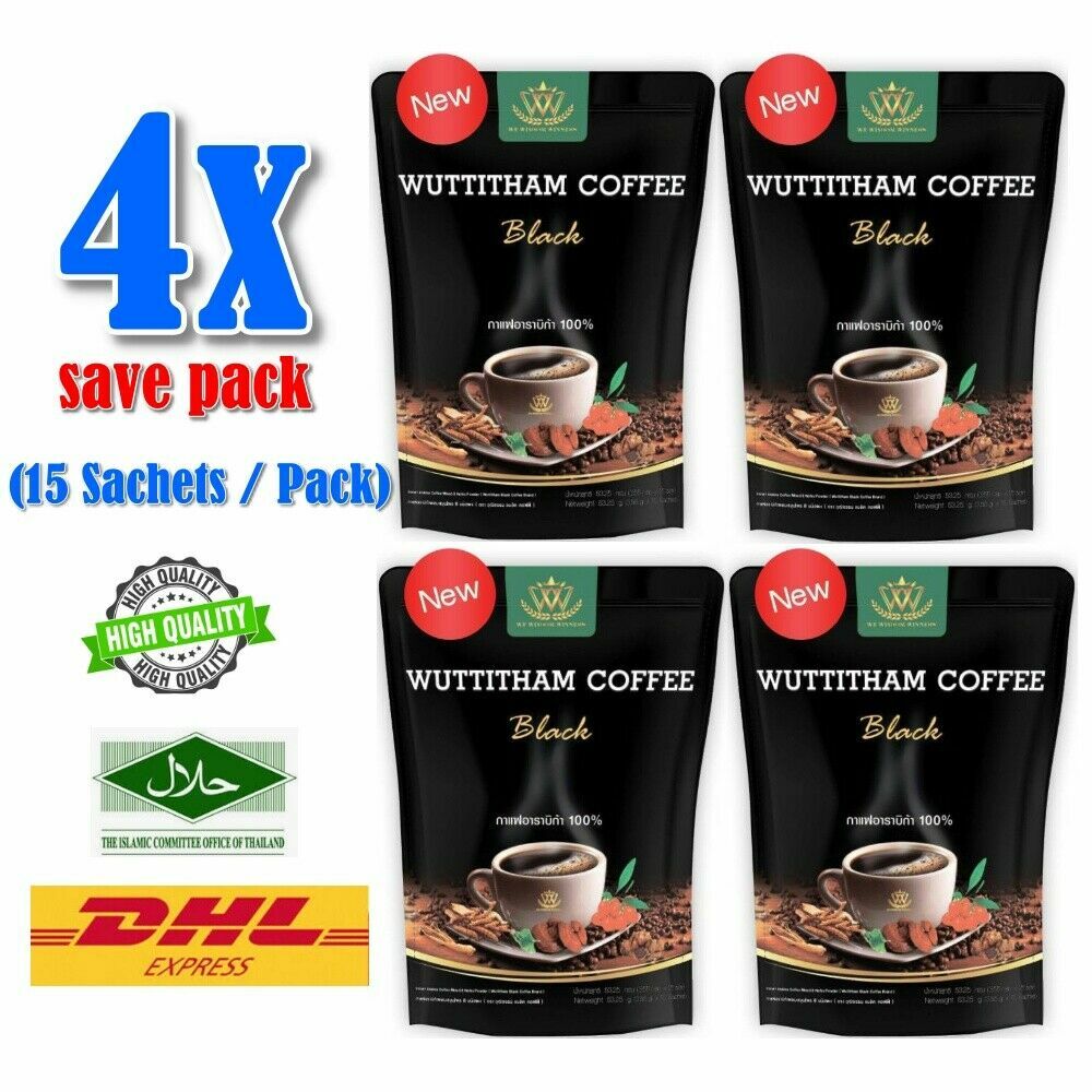 4x Wuttitham Instant Black Coffee 32In1 Health Young Man Unisex Healthy Care