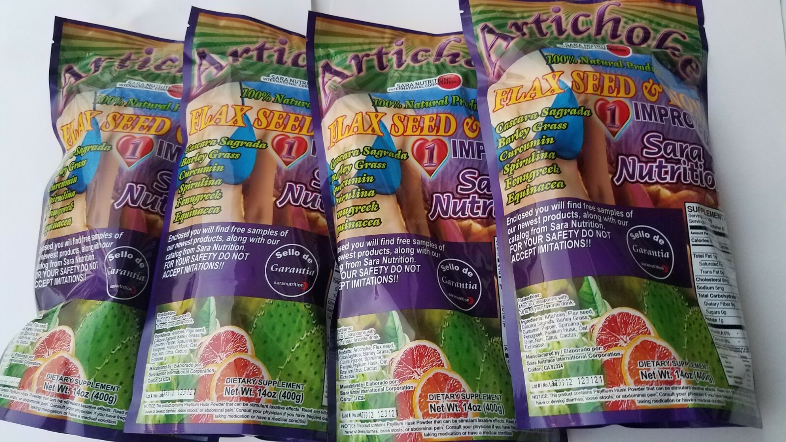 NEW 4 PACK FLAX SEED & NONI 14 OZ EA 12/25 WITH ARTICHOKE IMPROVED LINAZA NONI
