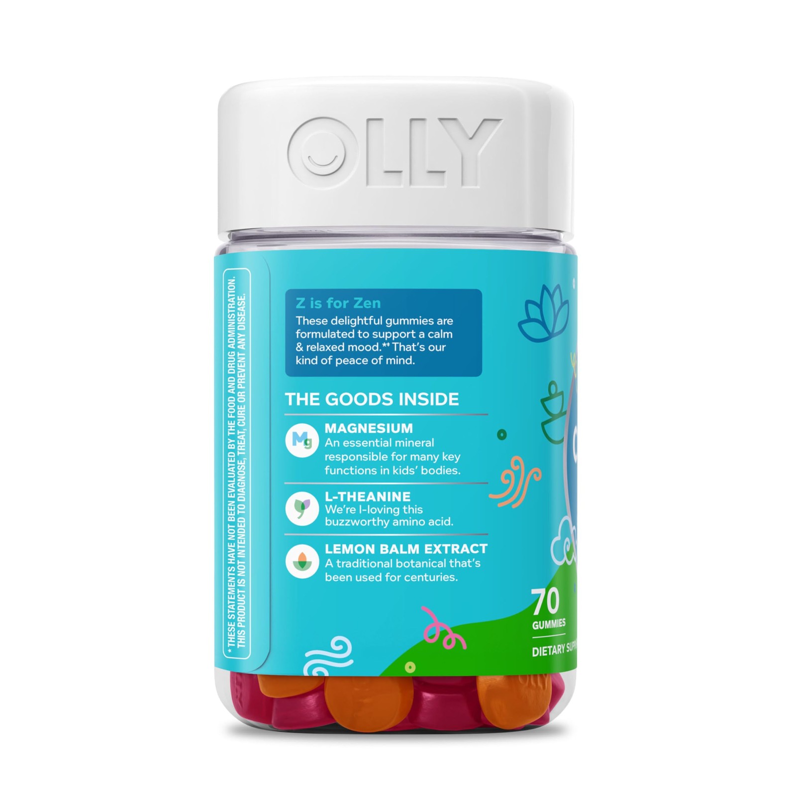 OLLY Kids Chillax Gummy, for a Calm and Relaxed 70 Count (Pack of 1), Orange