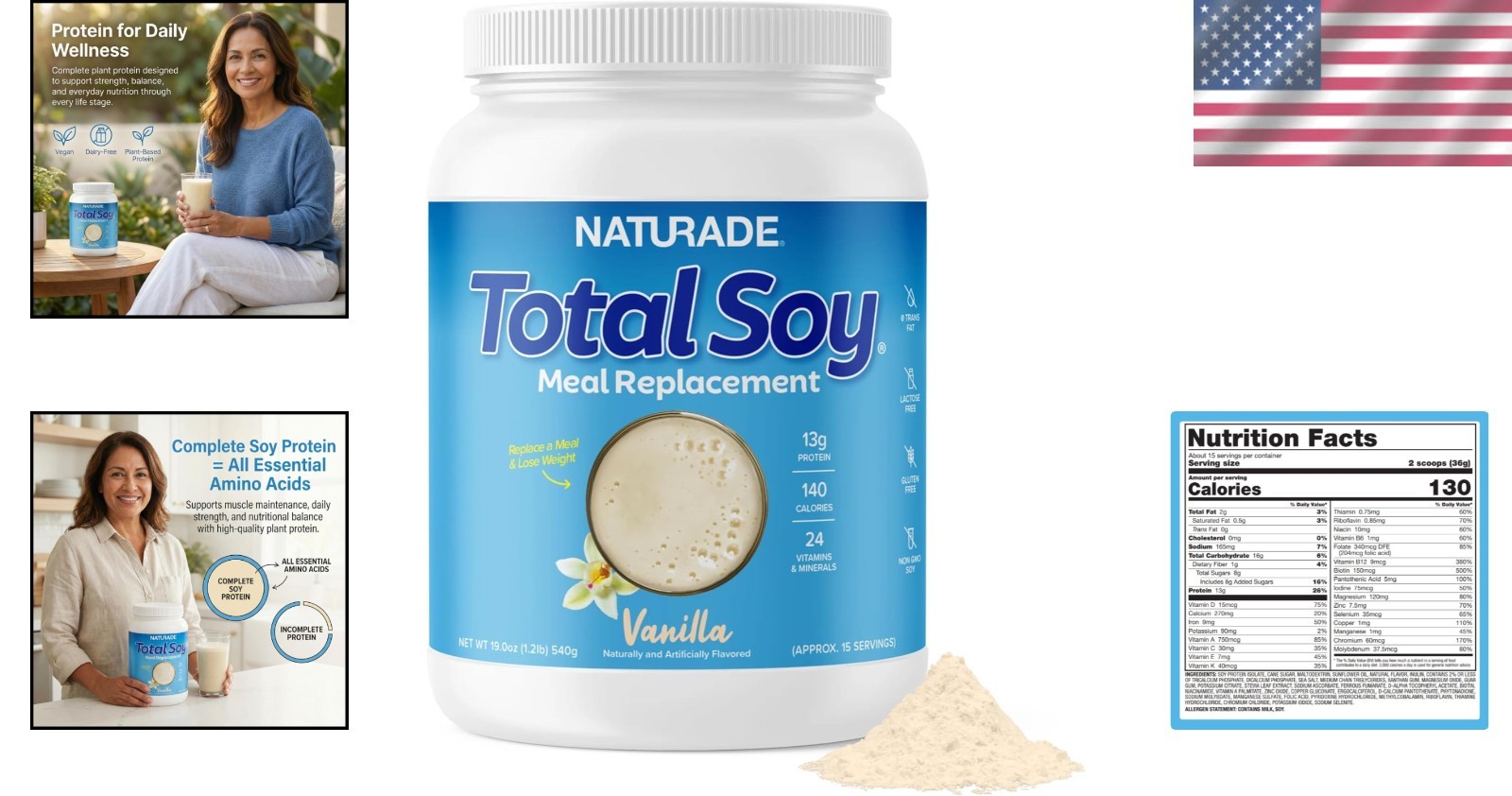 Delicious Vanilla Total Soy Shake, 13g Protein, 1.2 lb – Perfect for Weight Loss