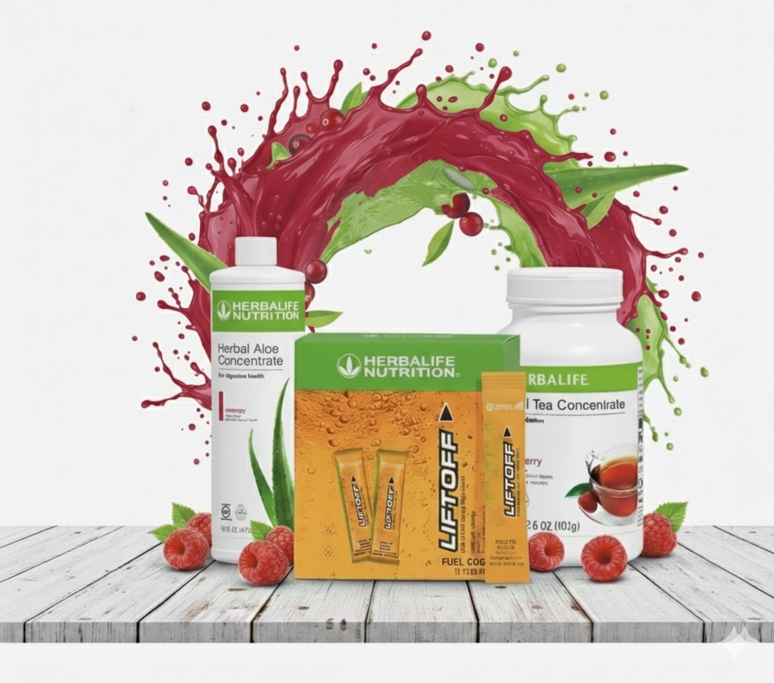 Herbalife Raspberry Tea 3.6 oz+Cranberry AloePINT+30 Ignite-Me Orange Liftoff
