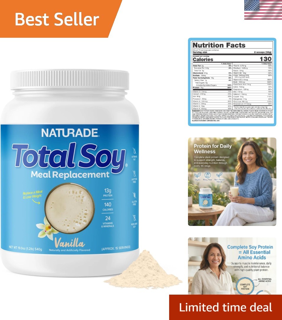 Delicious Vanilla Total Soy Shake, 13g Protein, 1.2 lb – Perfect for Weight Loss