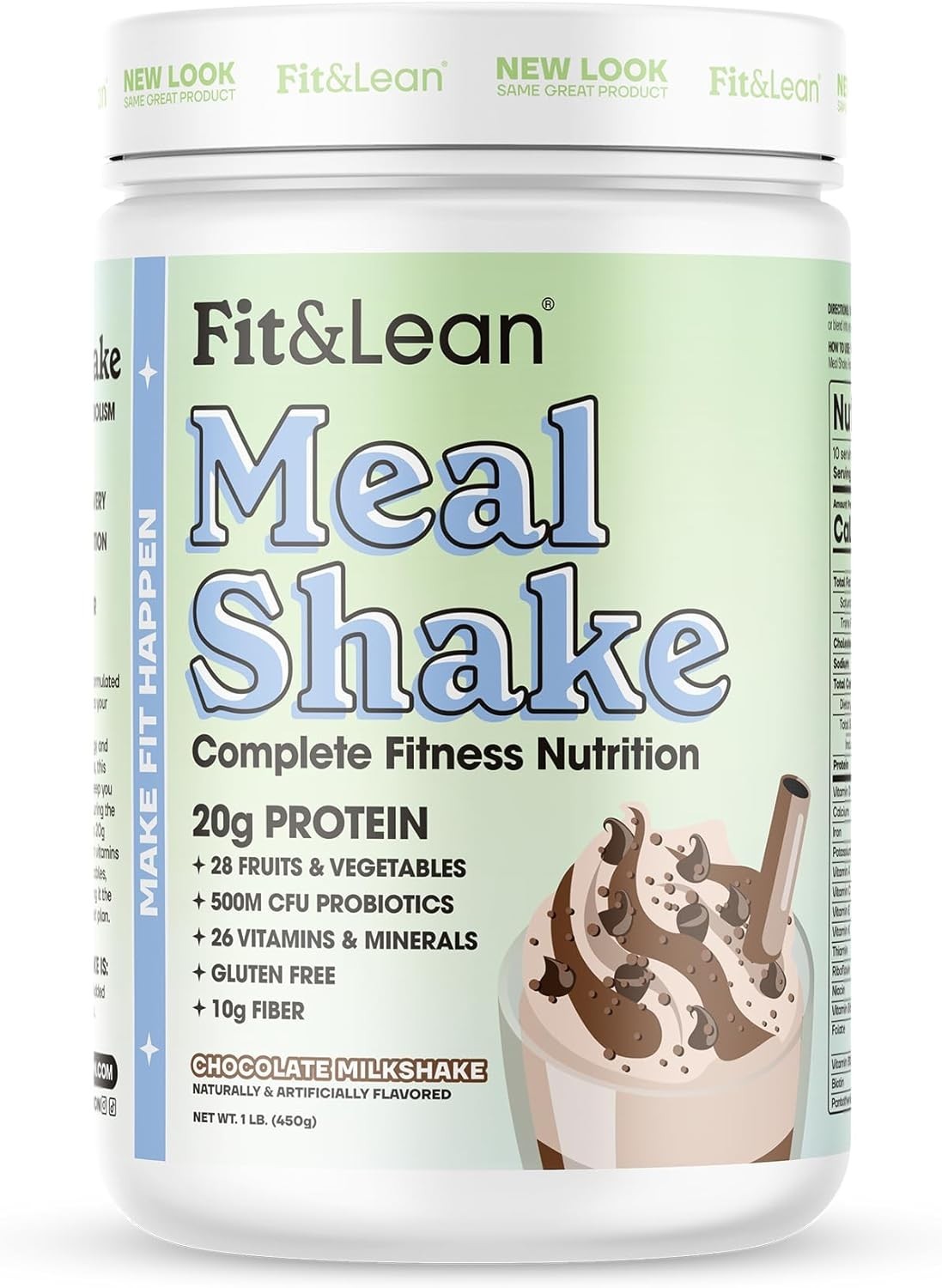 Meal Replacement Shake 1lb Chocolate Protein 28g Fiber Probiotics Gut Health