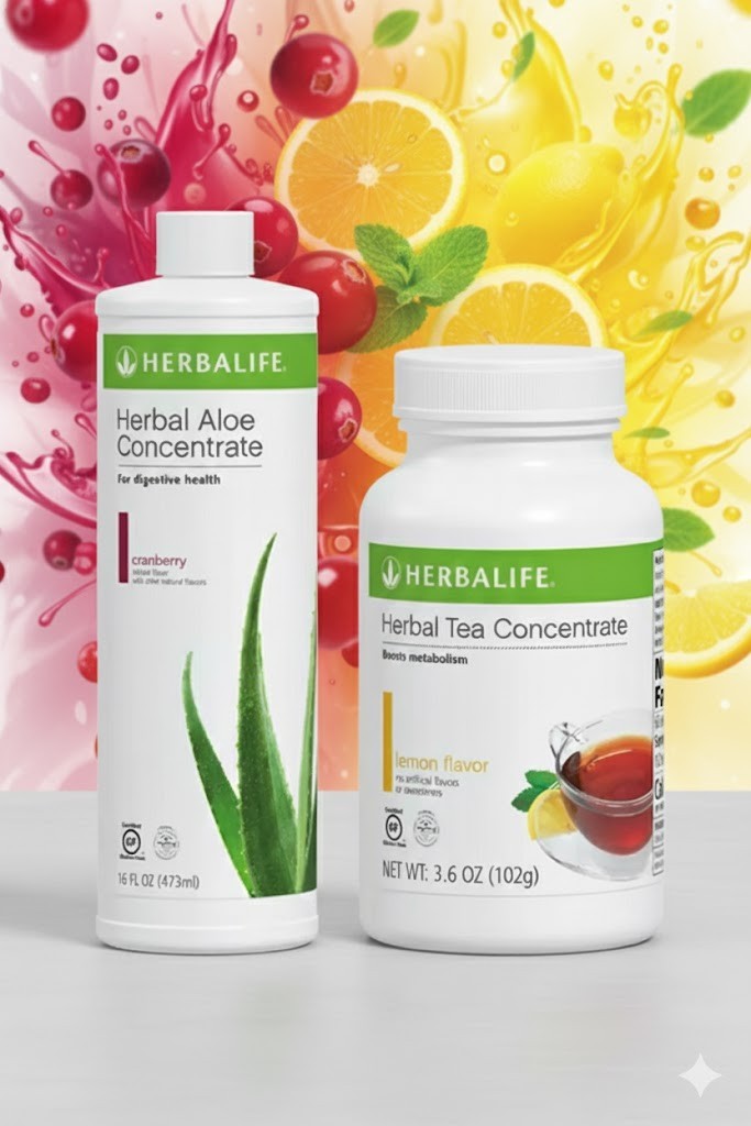 Herbalife Herbal Tea Concentrate Lemon Flavor 3.6Oz& Cranberry Aloe Pint Exp5/27